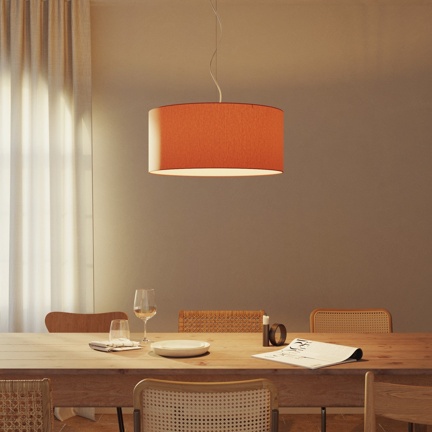 Lampada a sospensione con paralume in tessuto Cilindro Large - Made in Italy - Cinette Aragosta No