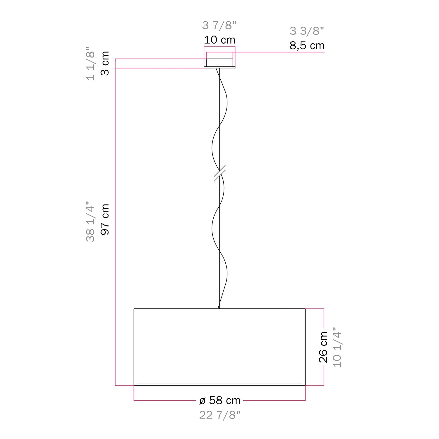 Lampada a sospensione con paralume in tessuto Cilindro Large - Made in Italy - Cinette Verde Pistacchio Si