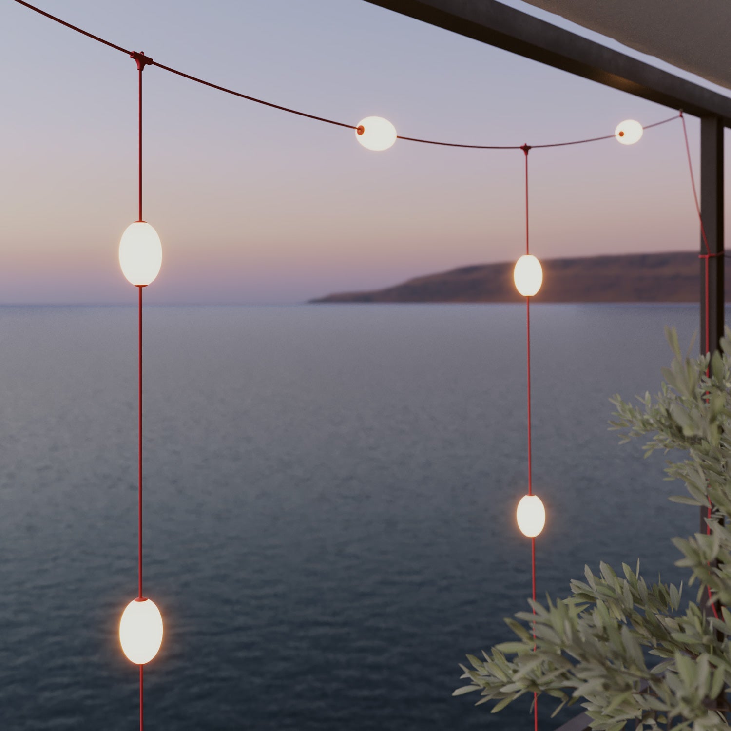 Netvormige lichtslinger met 7 lichtpunten voor buiten IP67 Zeesterrood - Marina GRID
