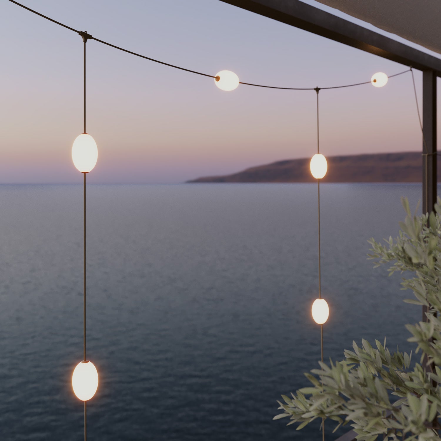 Netvormige lichtslinger 7 lichtpunten voor buiten IP67 Olijfgroen - Marina GRID