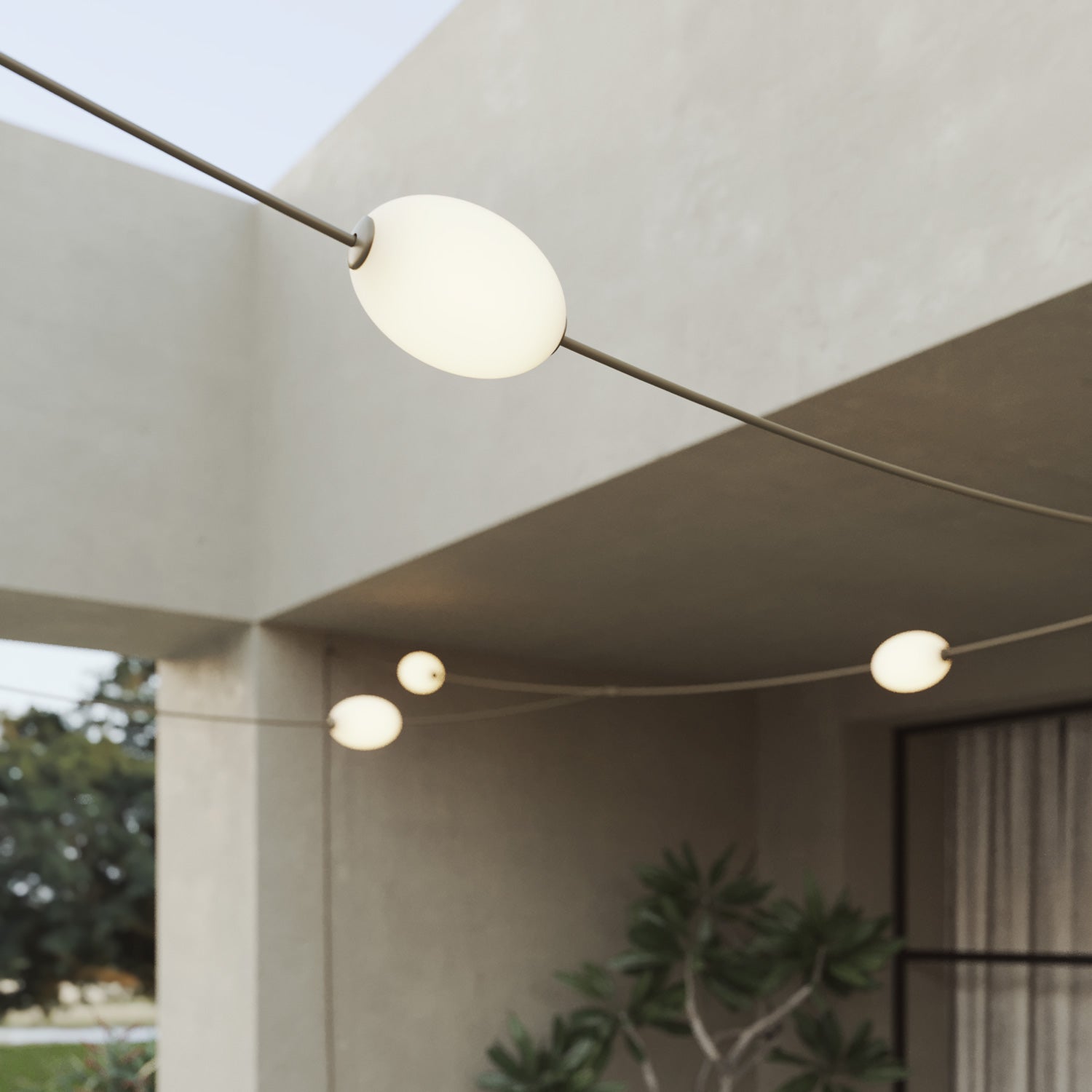 Netvormige lichtslinger 7 lichtpunten voor buiten IP67 Olijfgroen - Marina GRID