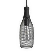 Lampada a sospensione completa di cavo tessile, paralume bottiglia Magnum e finiture in metallo - Nero