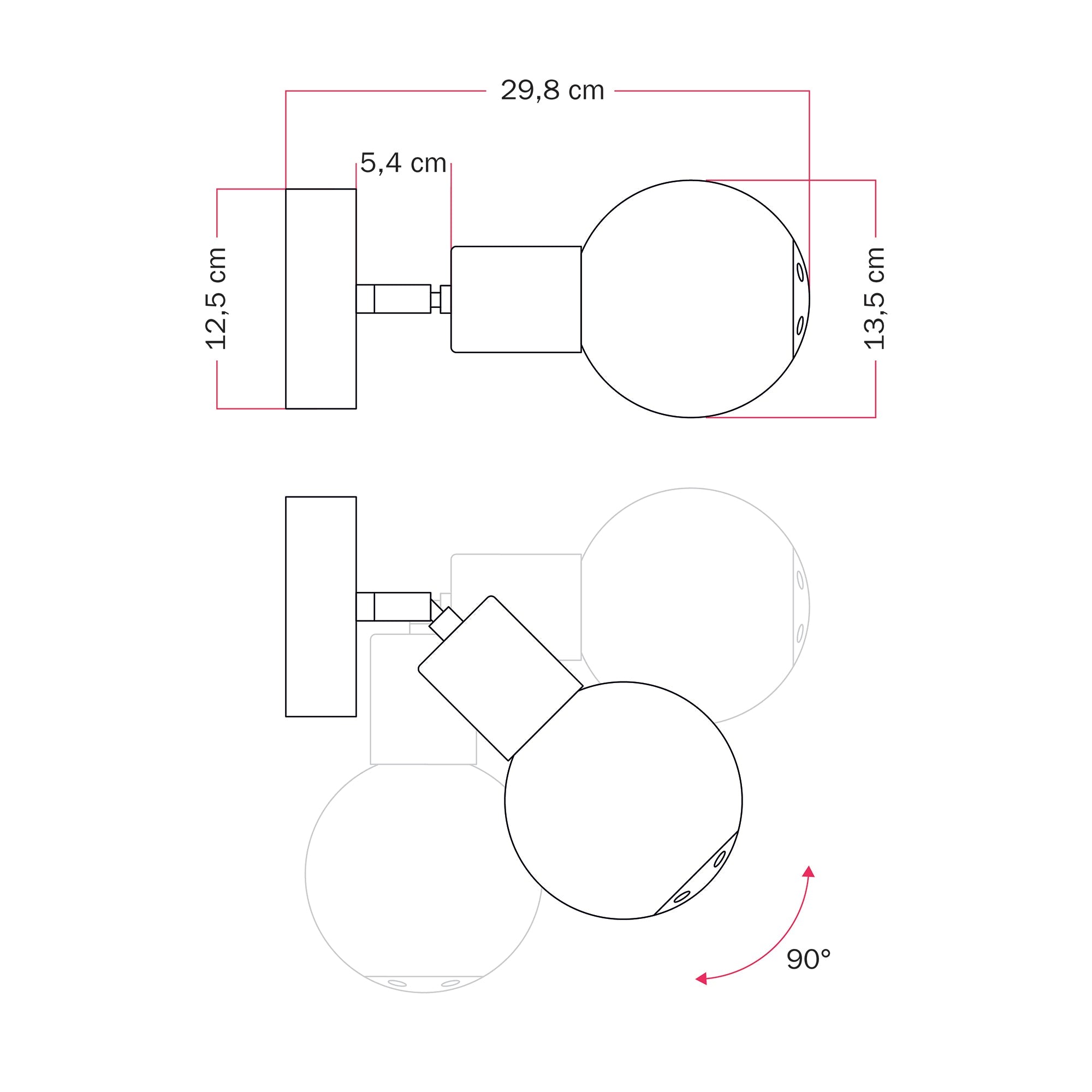 Applique da esterno Modulair IP65 con snodo regolabile e paralume a sfera infrangibile Unbreak-a-Ball - Nero