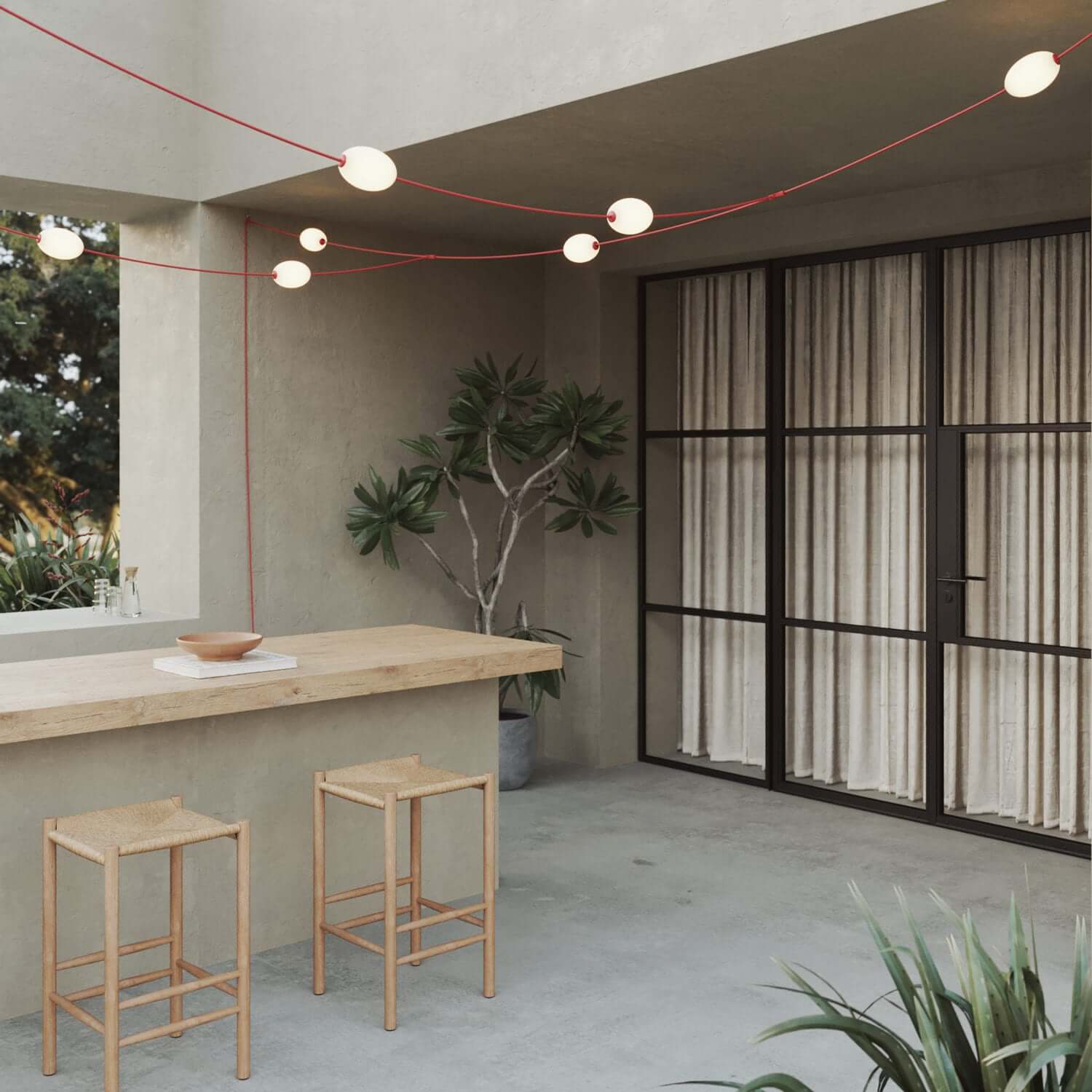 Catena luminosa reticolare 7 punti luce da esterno IP67 Rosso stella marina - Marina GRID