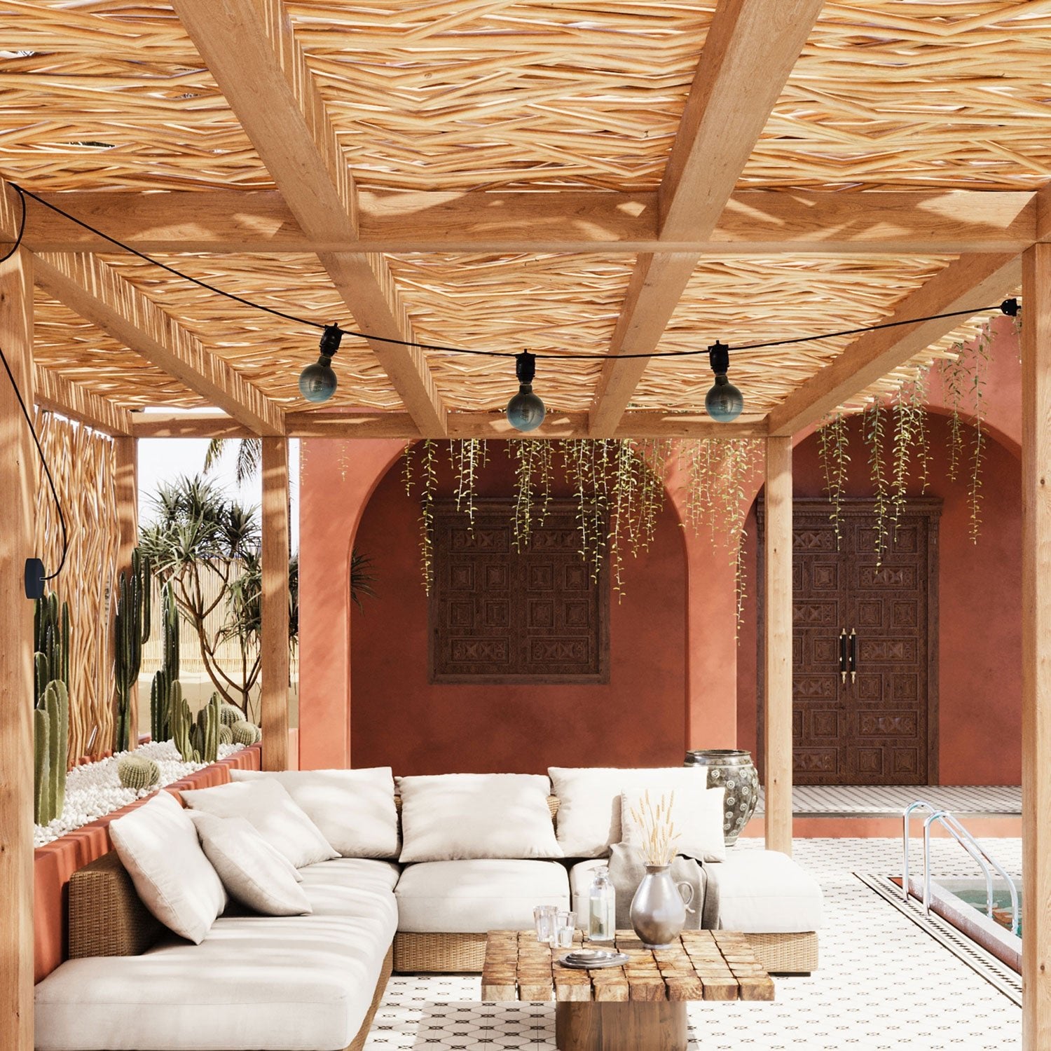 Catenaria Modulair da esterno IP65 con 3 luci e rosone - Nero