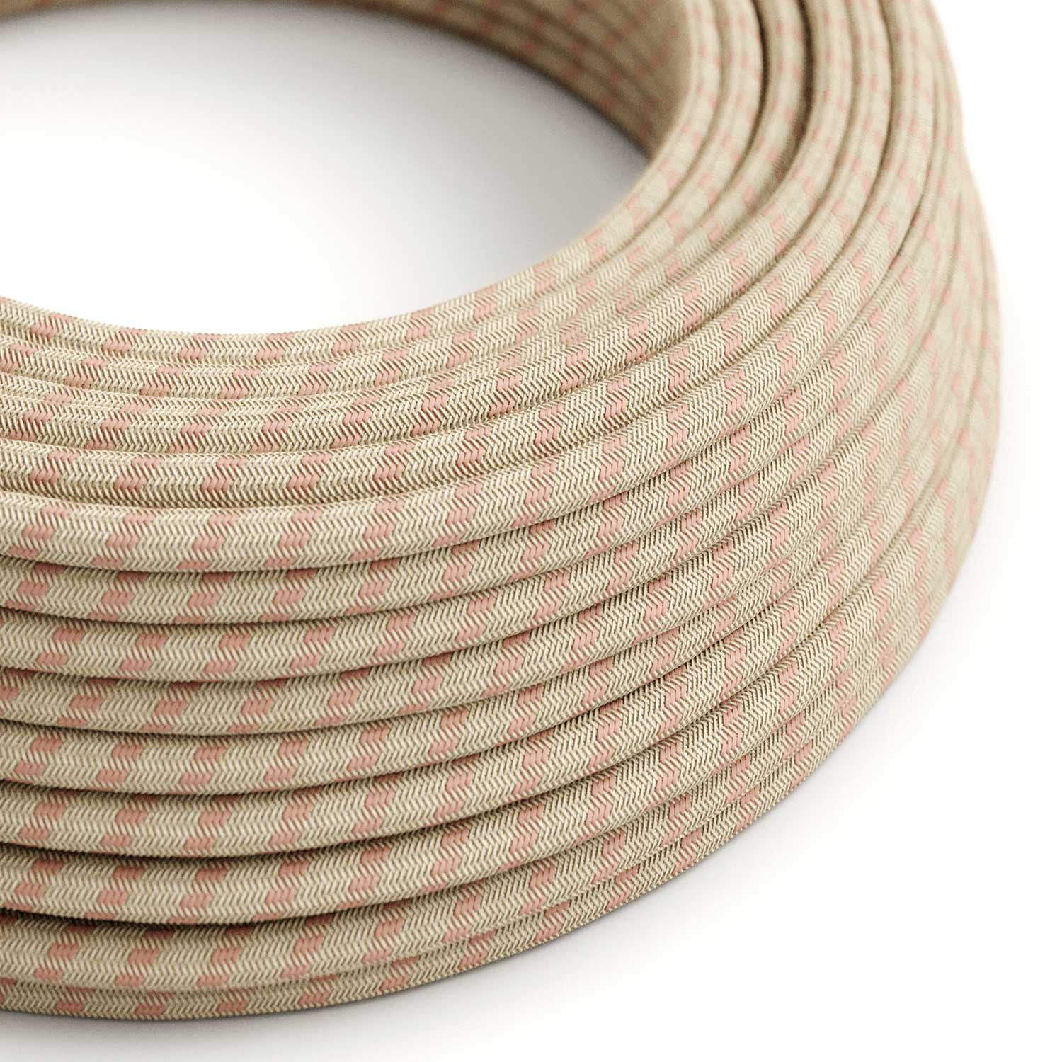 Cloth Covered Wire - Natural & Pink Linen Stripe RD51 - UL Listed