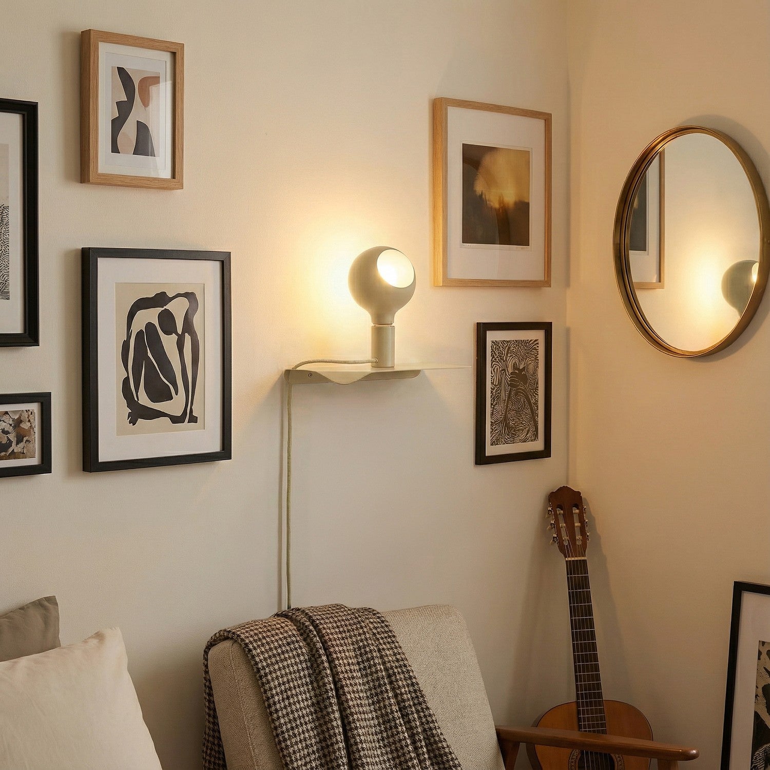 Combo Camo - Lampada con mensola e spina UK - Panna - Creative Cables