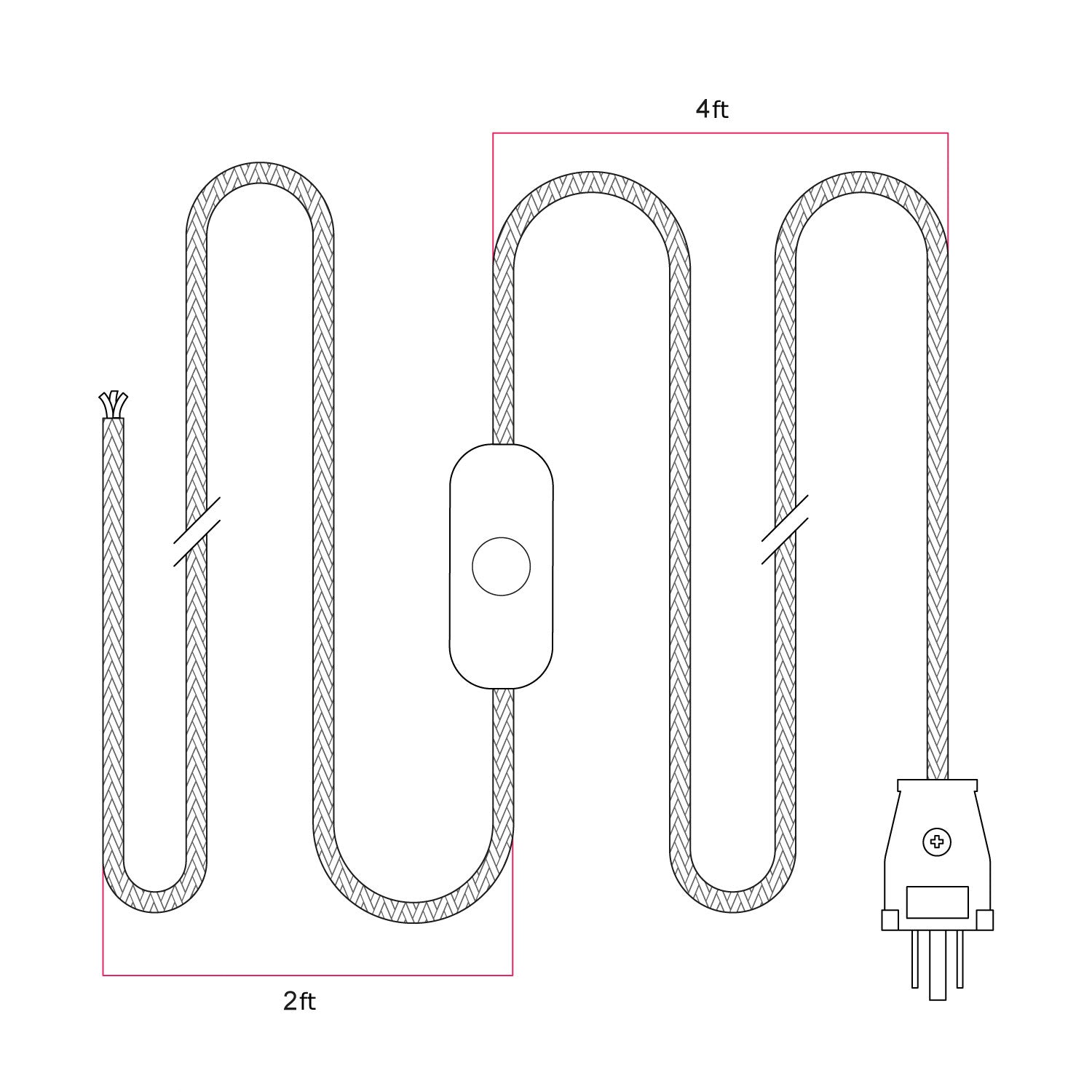 Cordset for lamp with black cable 6 ft Bianco