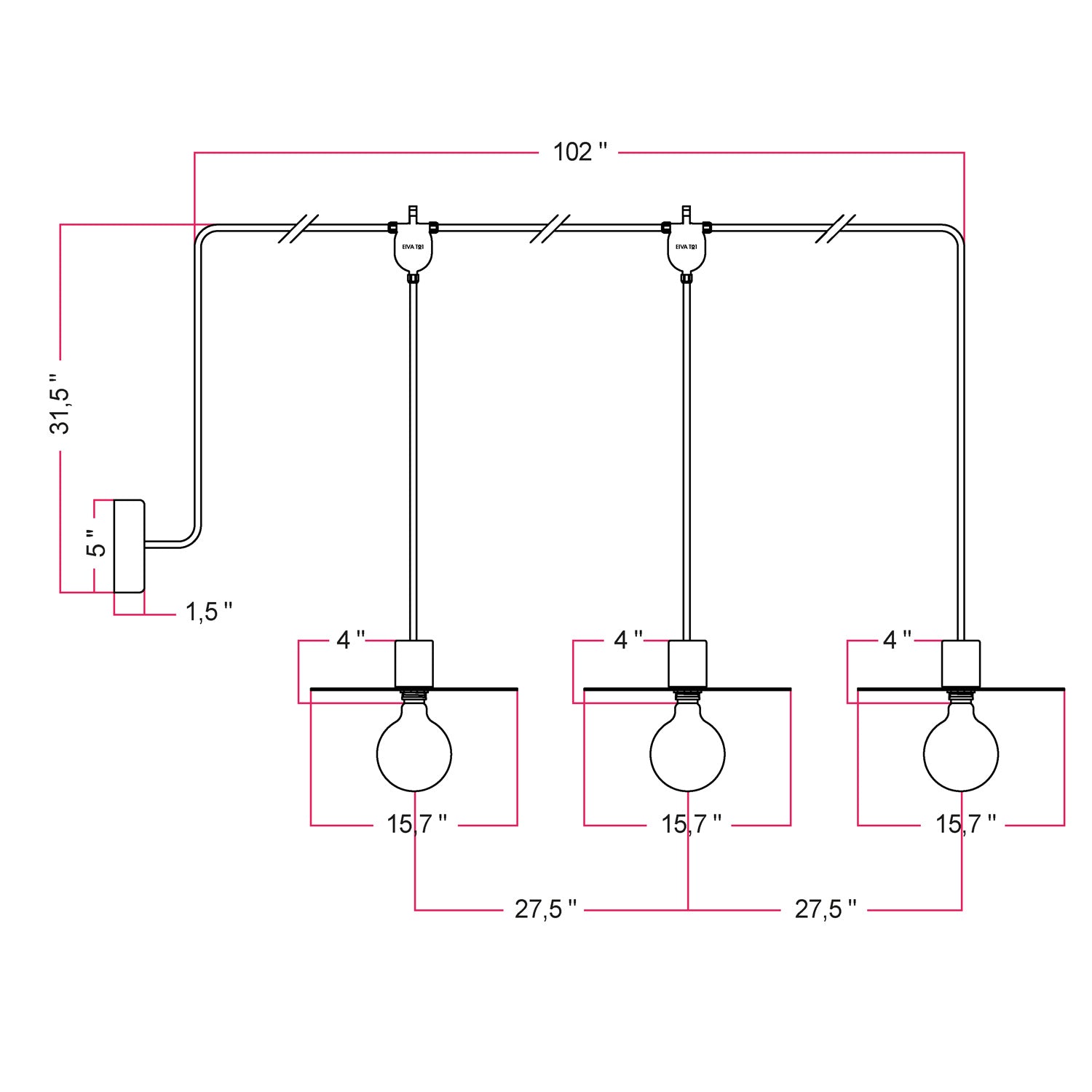 E-Snake EIVA Outdoor lamp for wet locations with 3 lights with canopy and lampshades - White