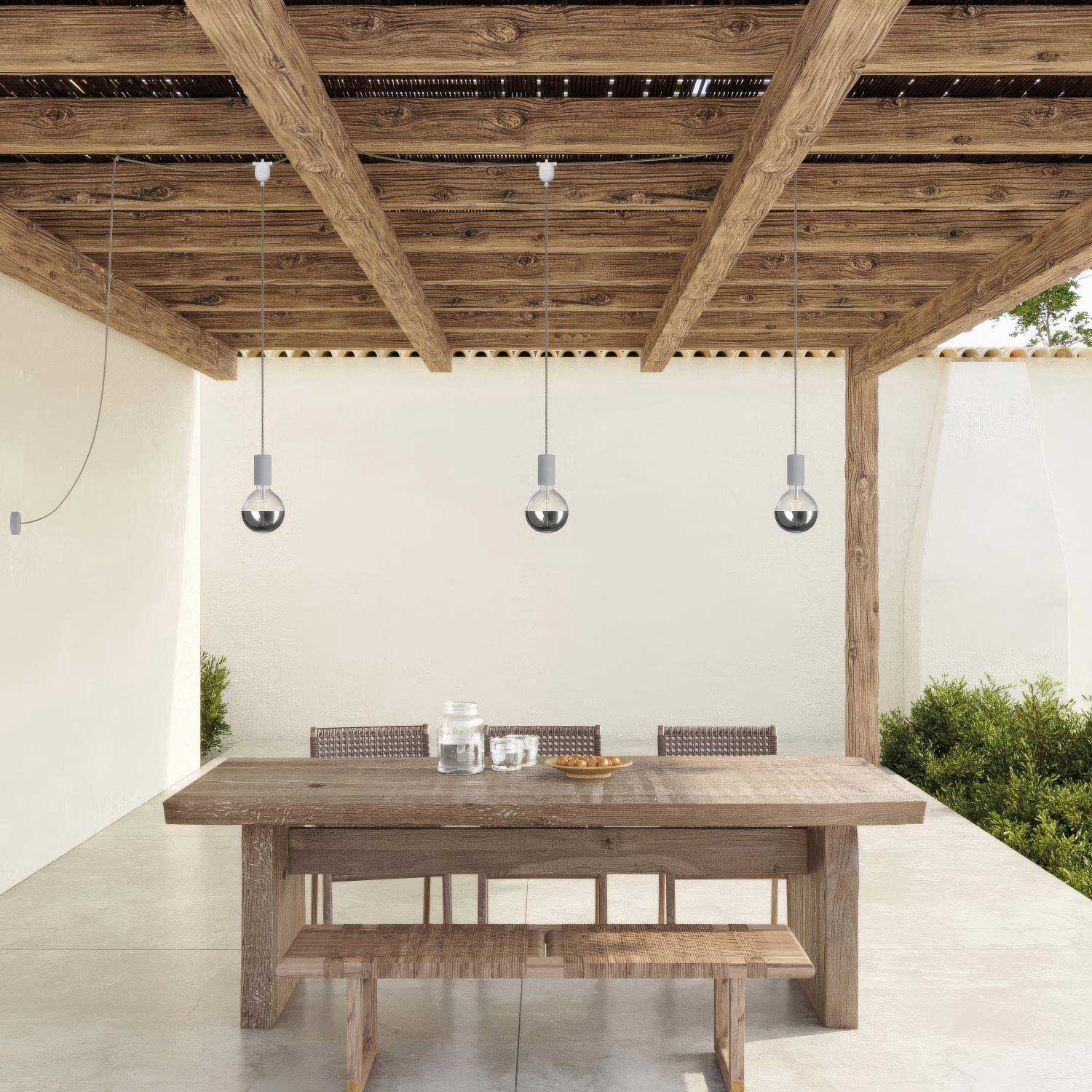 E-Snake EIVA Outdoor lamp for wet locations with 3 lights with canopy - Glacier grey