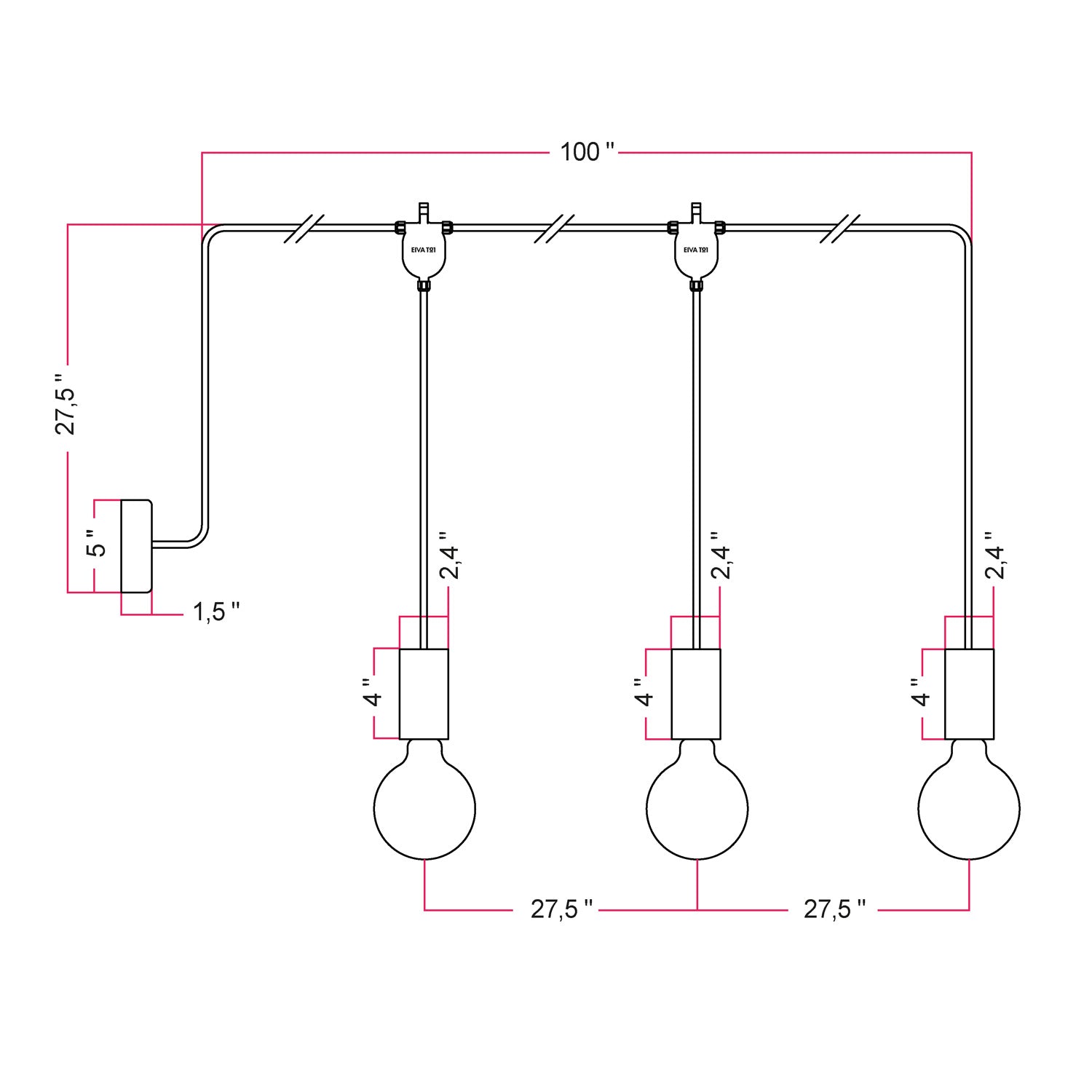 E-Snake EIVA Outdoor lamp for wet locations with 3 lights with canopy - White