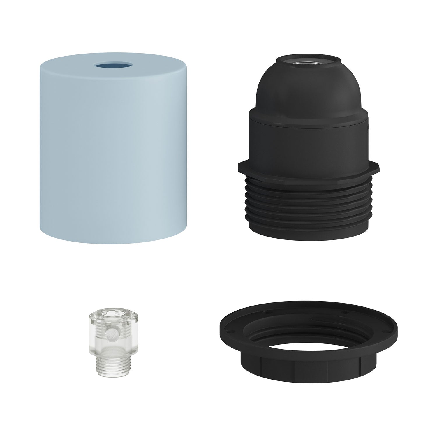 E26 semi-threaded metal socket kit with concealed cable clamp - Soft blue