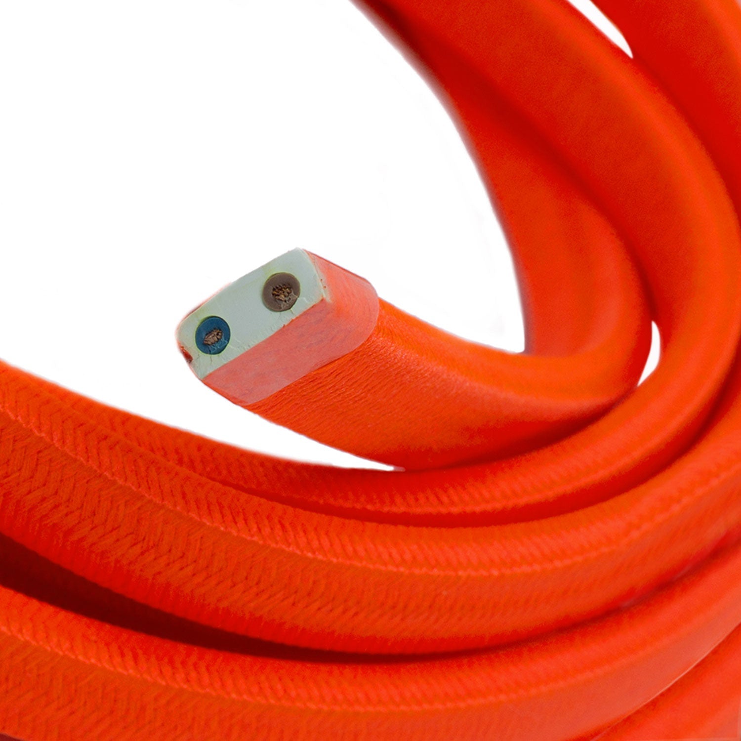 Electric Cable Color Cord for Custom String Lights, covered by Rayon fabric Orange Fluo - CF15