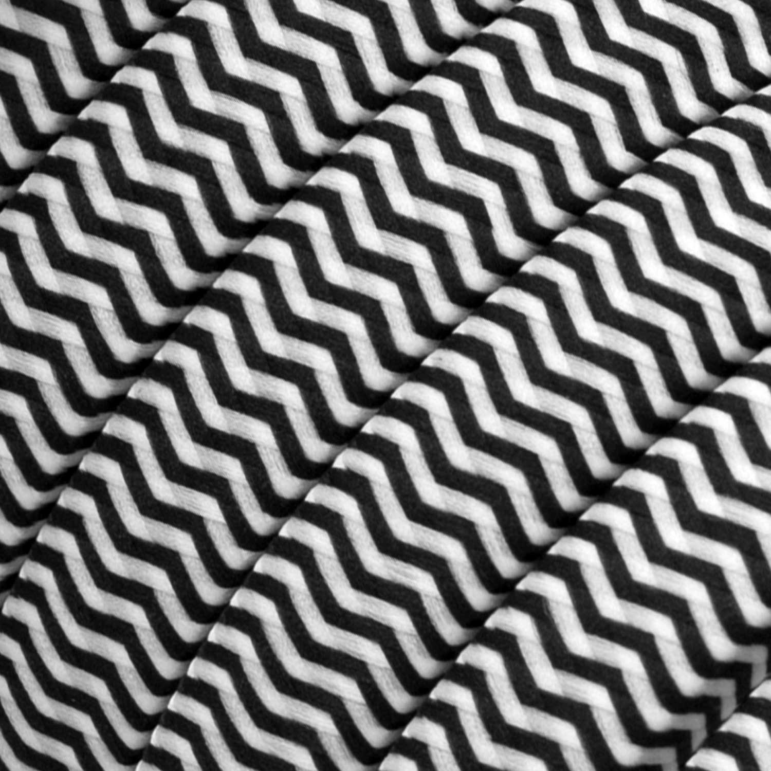 Electric Cable Color Cord for Custom String Lights, covered by Rayon fabric ZigZag Black & White - CZ04