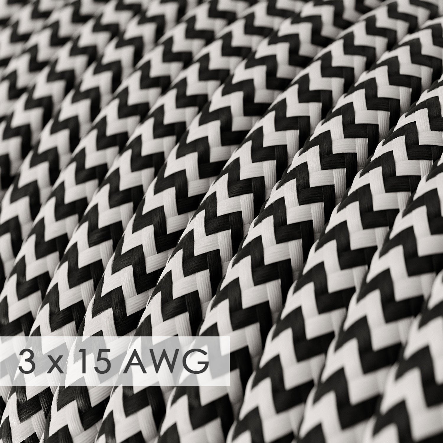 Extension Cord - Round Chevron Black Rayon RZ04 - 15/3 AWG