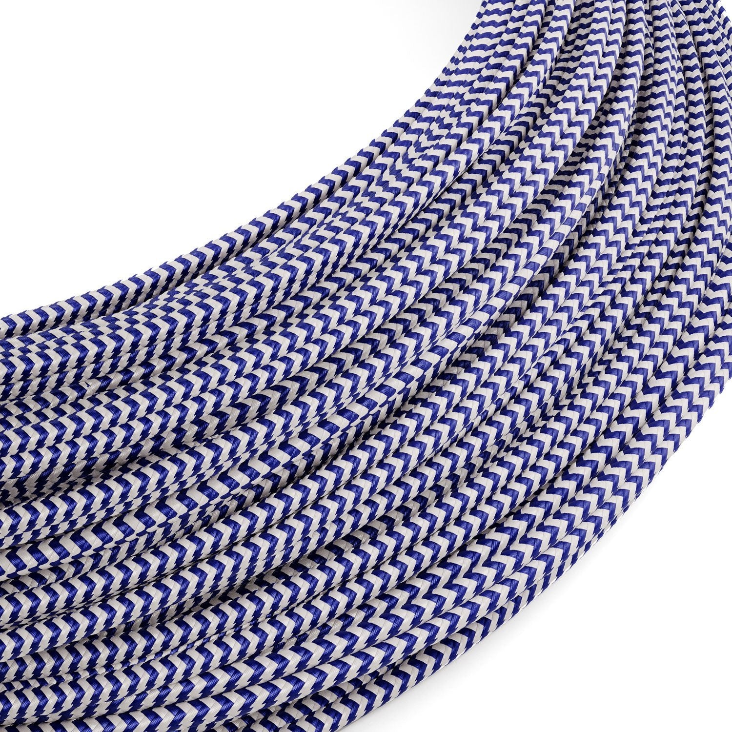 Extra Low Voltage power cable coated in silk effect fabric ZigZag White and Blue RZ12