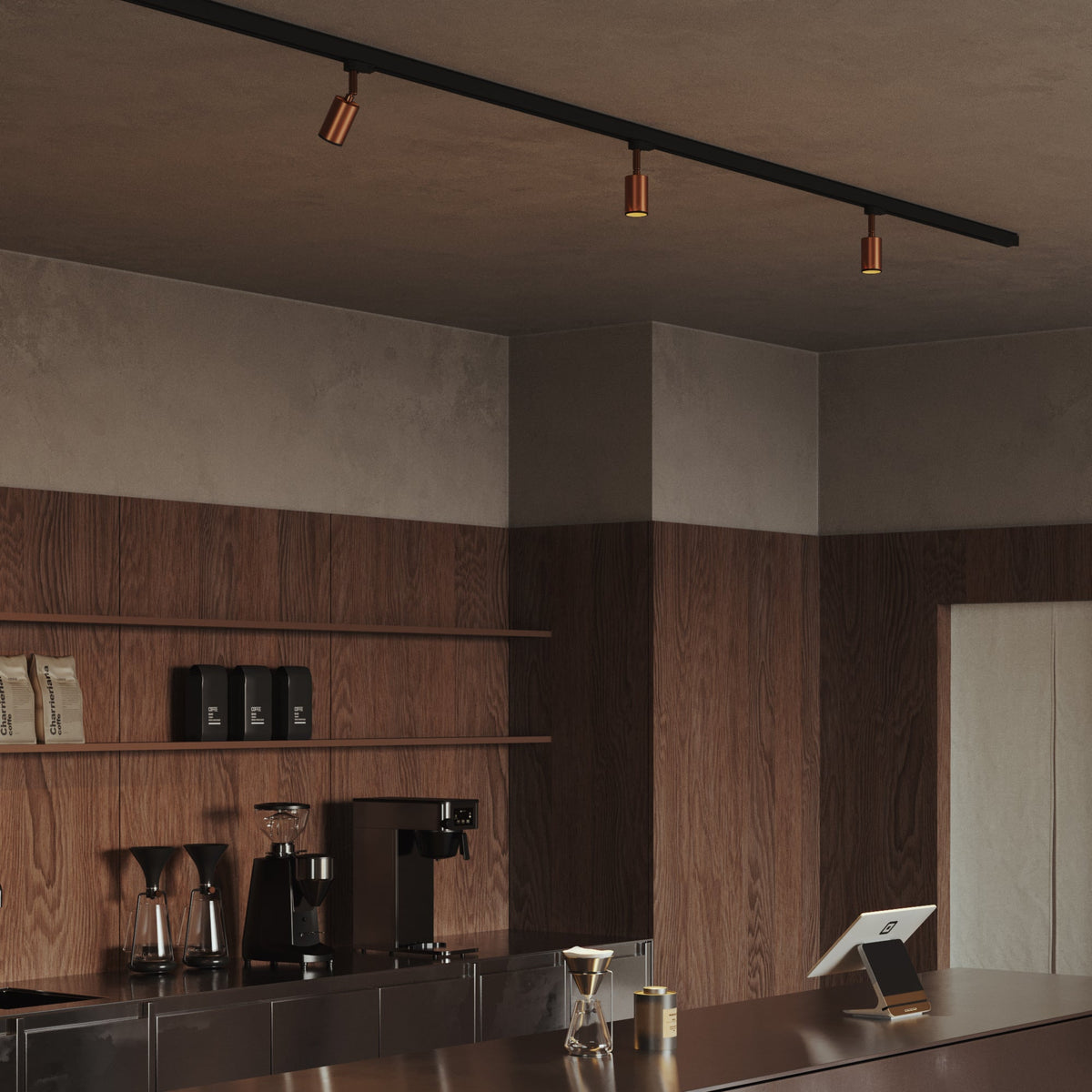 Faretto orientabile Bispot per sistema a binario - Rame satinato / Nero - Creative Cables