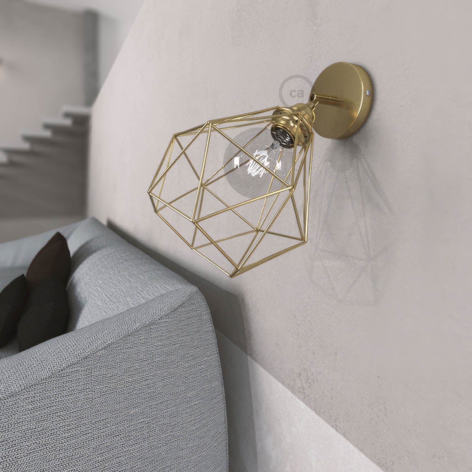 Fermaluce Metallo 90° con paralume Diamond, lampada filomuro orientabile in metallo - Ottone