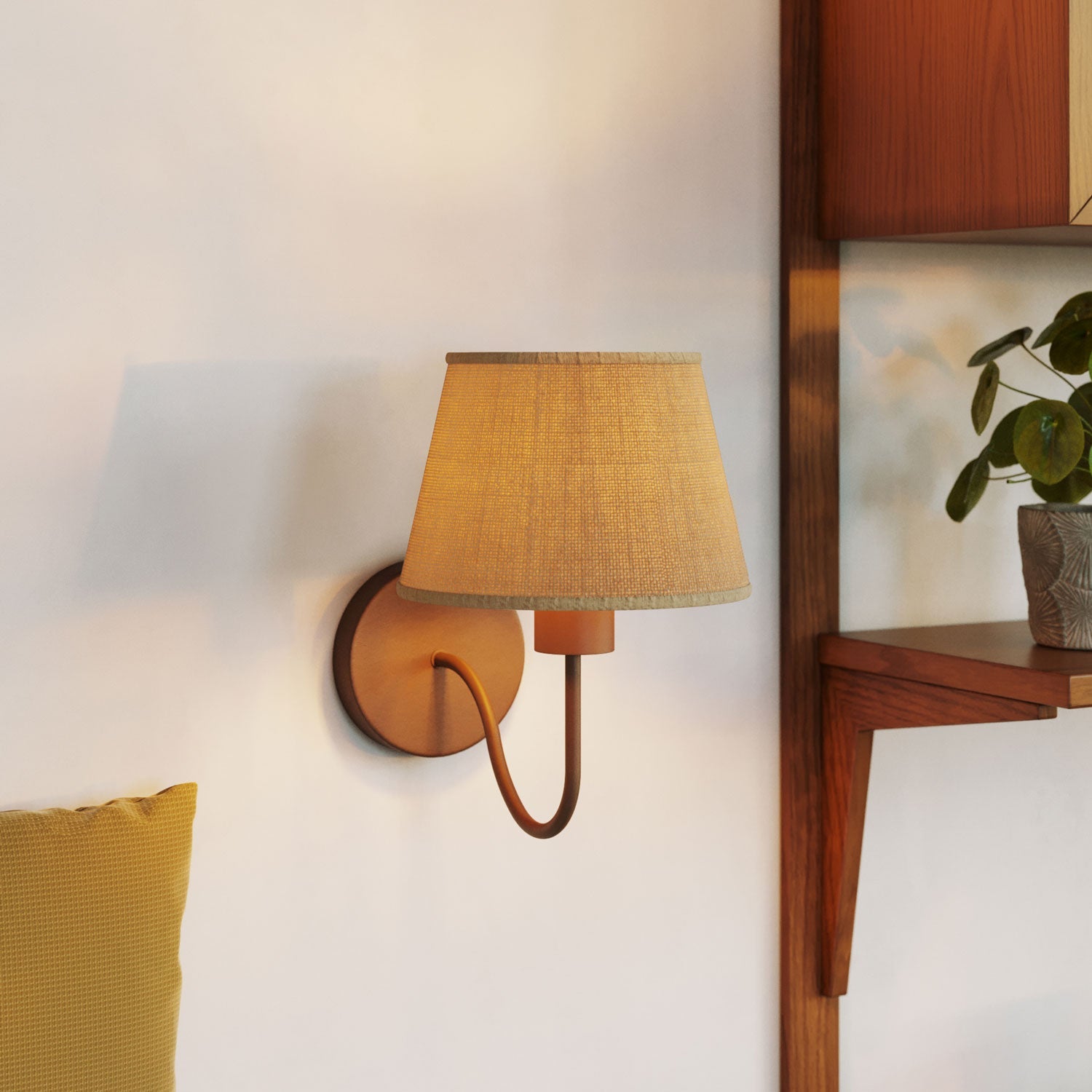 Fermaluce wall lamp with S-shaped extension and Impero lampshade - Natural jute