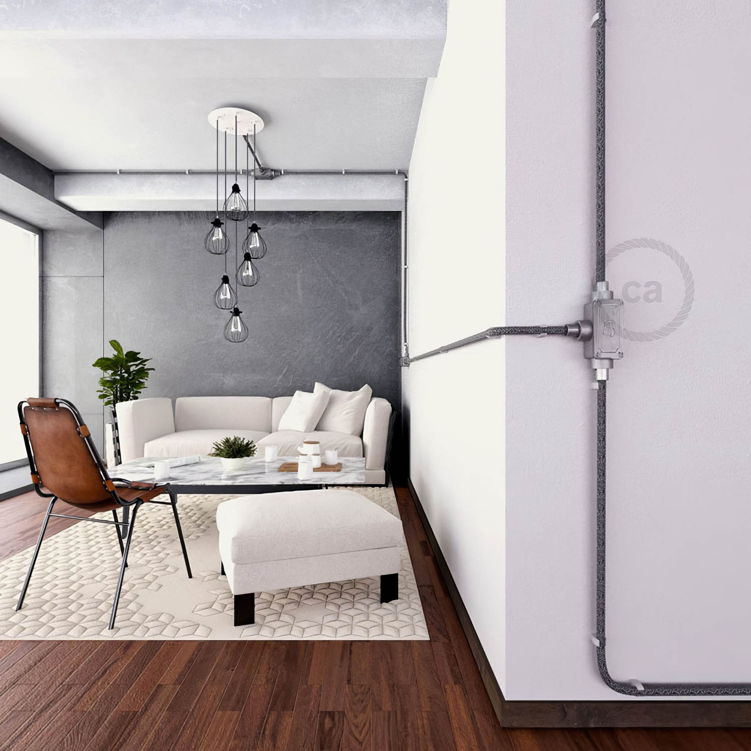 Giunto di derivazione a tre uscite con forma a T per Creative - Tube, corpo in alluminio - Creative Cables