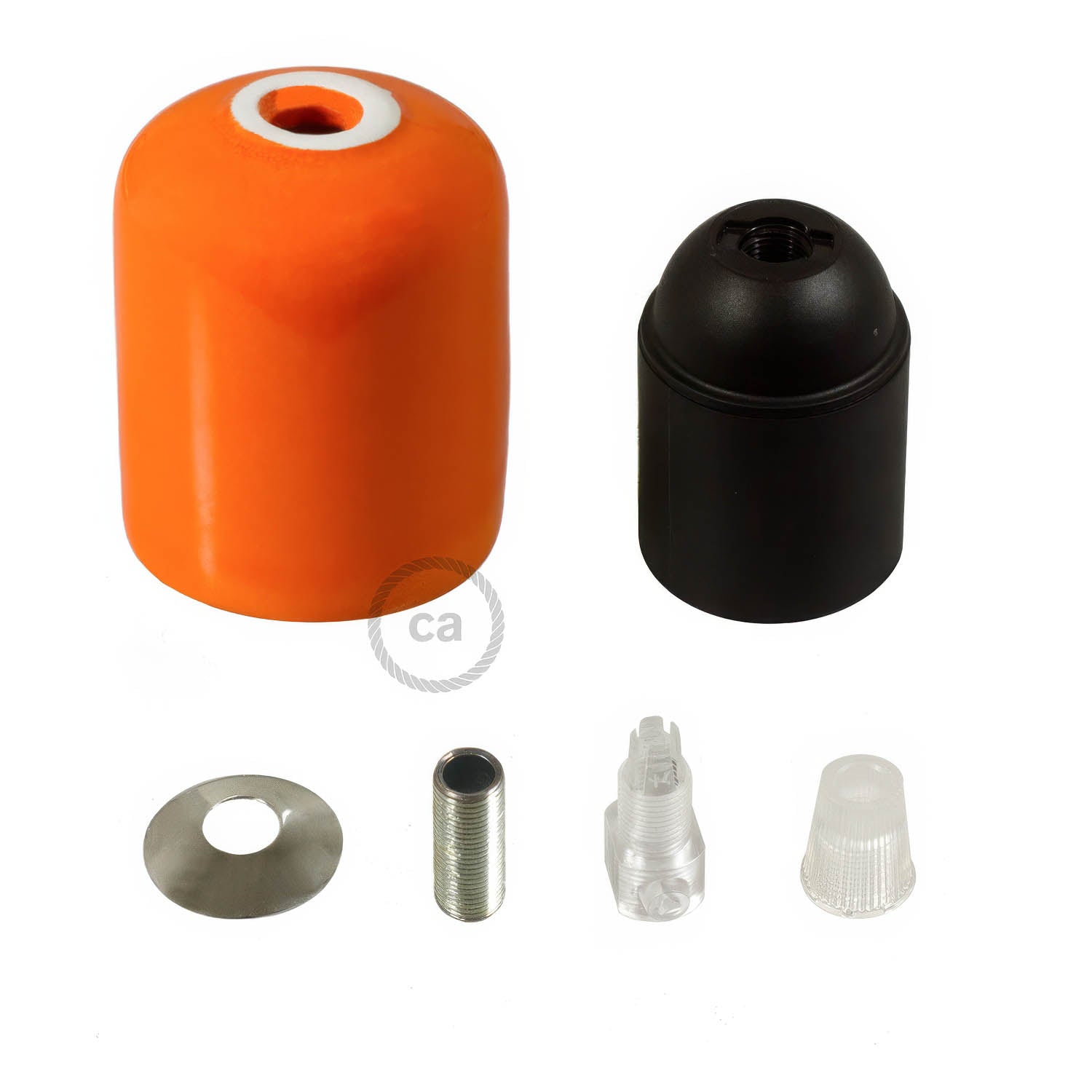 Handmade Ceramic E26 light bulb socket kit - Orange