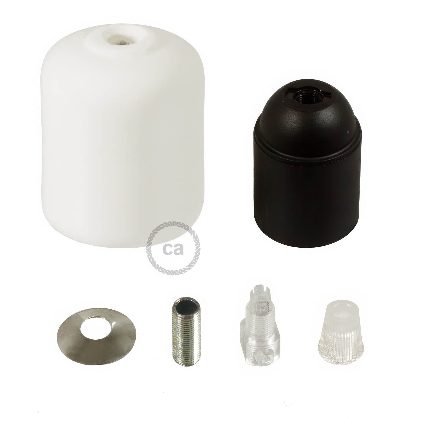 Handmade Ceramic E26 light bulb socket kit - White
