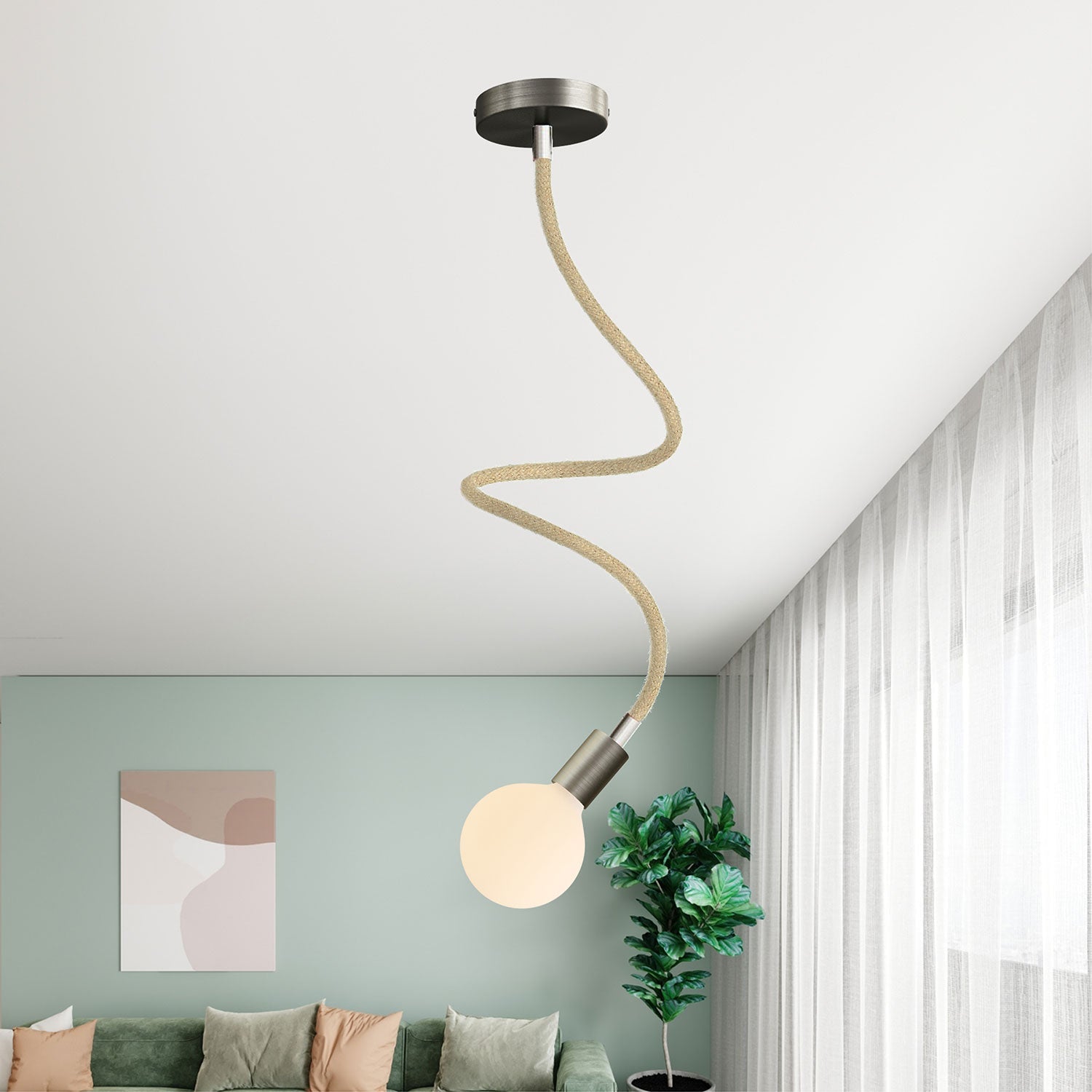 Kit Creative Flex tubo flessibile di estensione rivestito in juta RN06 Neutro con terminali metallici Titanio satinato 90 cm