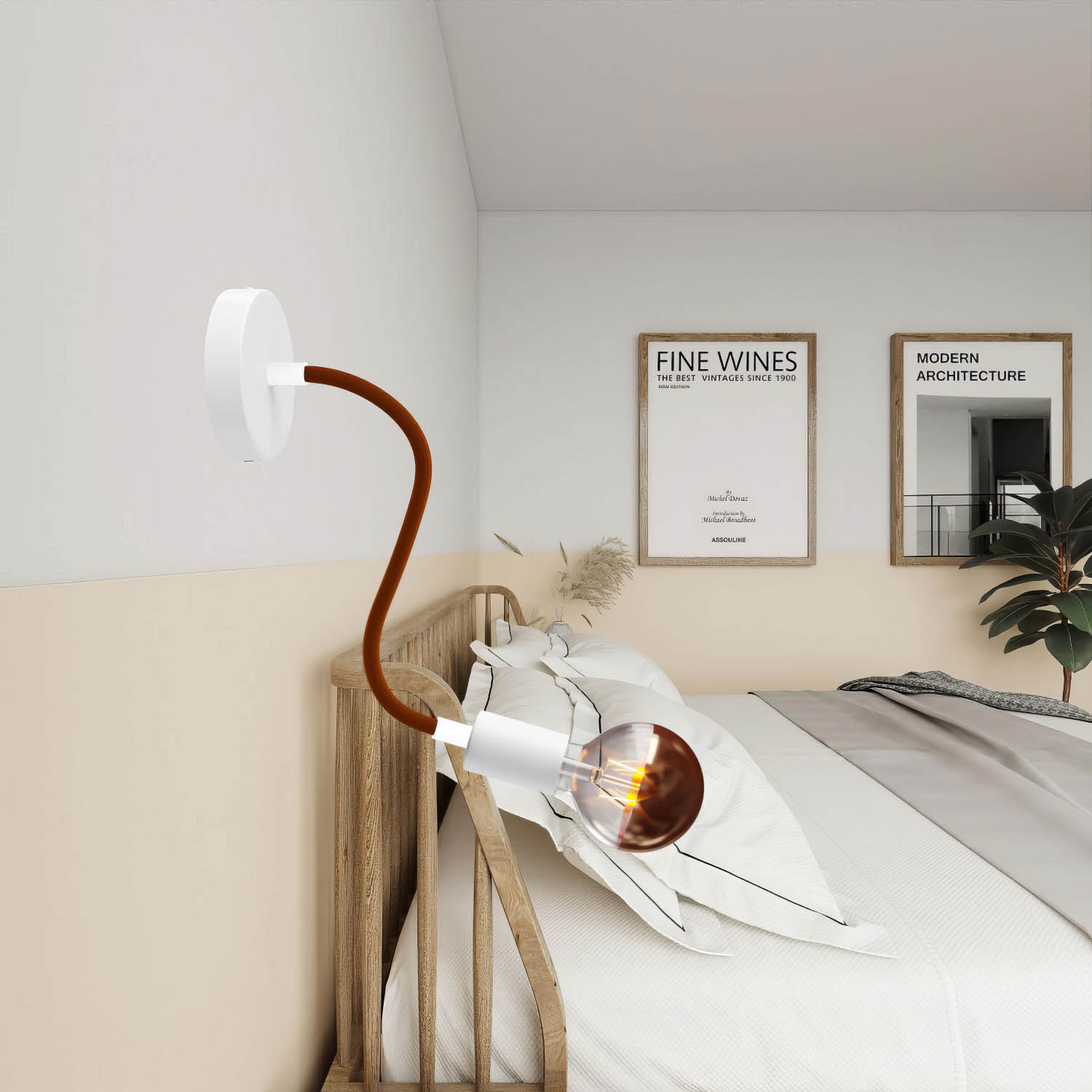 Kit Creative Flex tubo flessibile di estensione rivestito in tessuto RM13 Marrone con terminali metallici Bianco opaco 30 cm