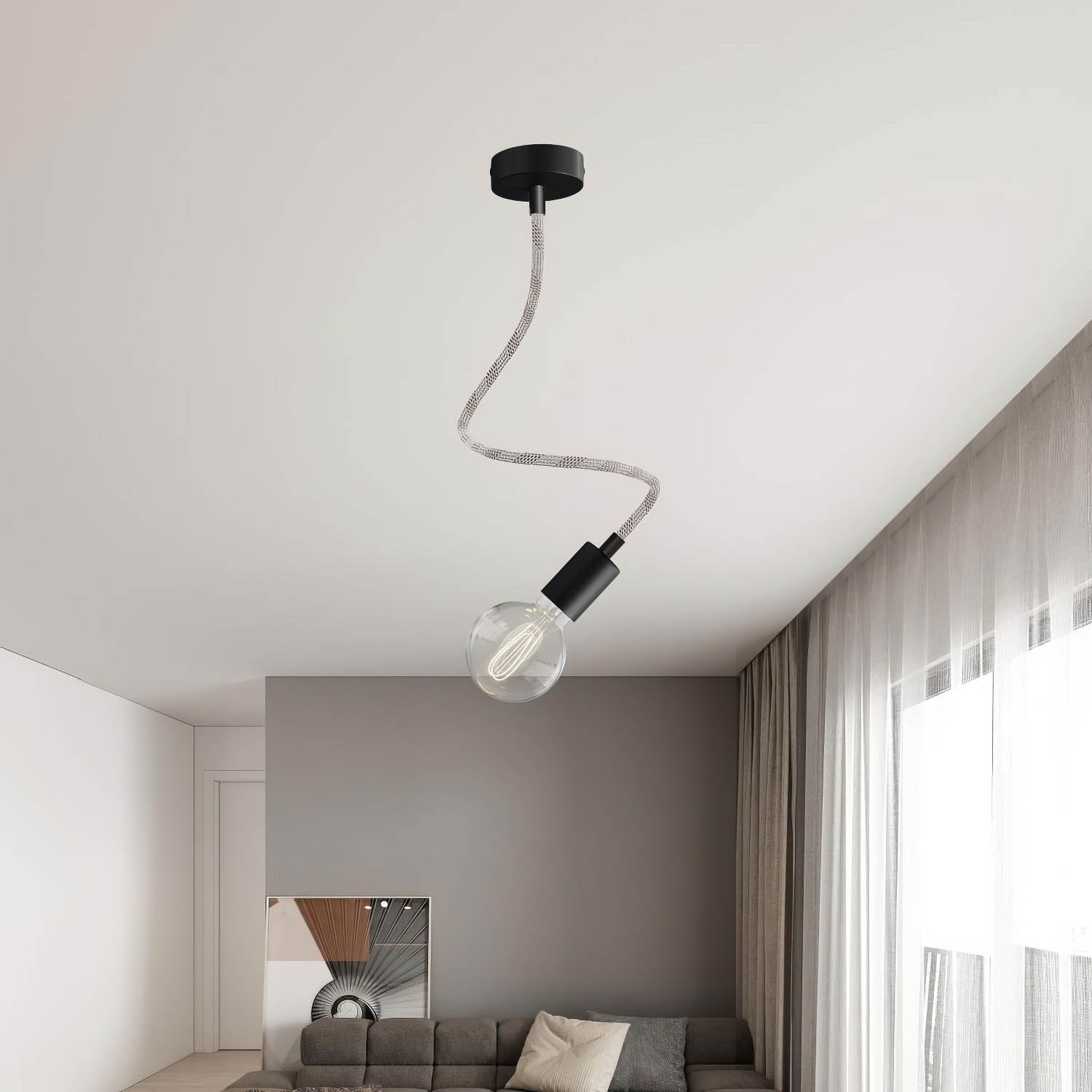 Kit Creative Flex tubo flessibile di estensione rivestito in tessuto RM72 Mèlange chiaro con terminali metallici Nero 60 cm