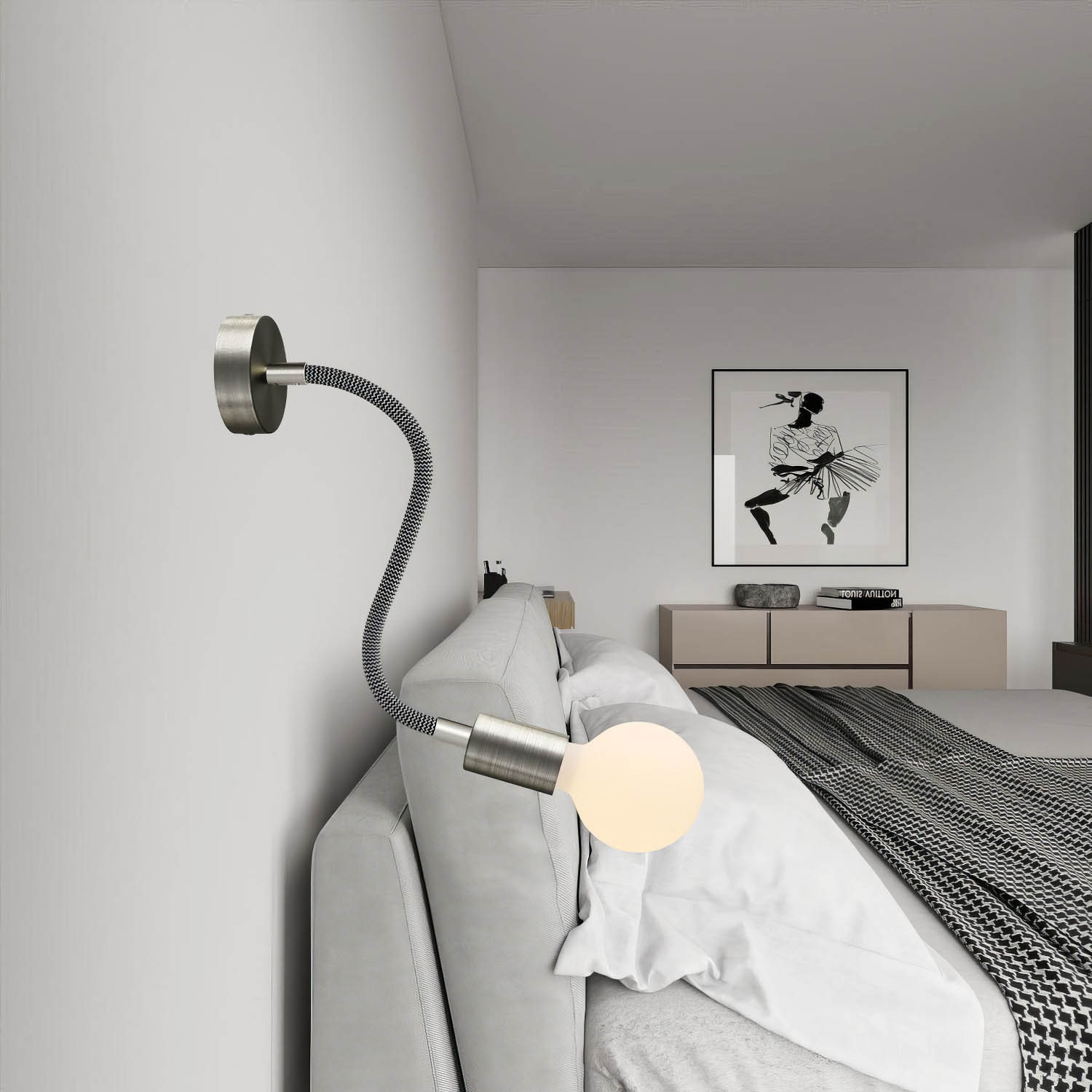 Kit Creative Flex tubo flessibile di estensione rivestito in tessuto RZ30 Nero Ferro con terminali metallici Titanio satinato 30 cm