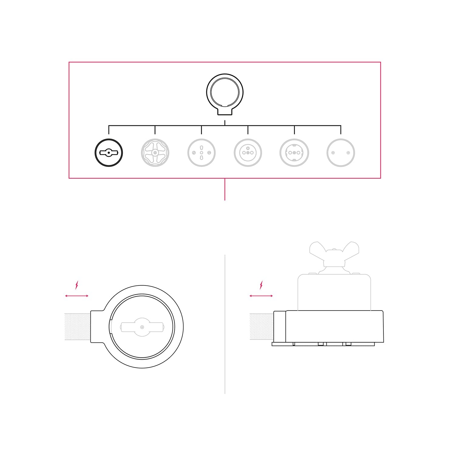 Kit interruttore/deviatore con dado a farfalla e base per Creative-Tubes in porcellana bianca Bianco 1