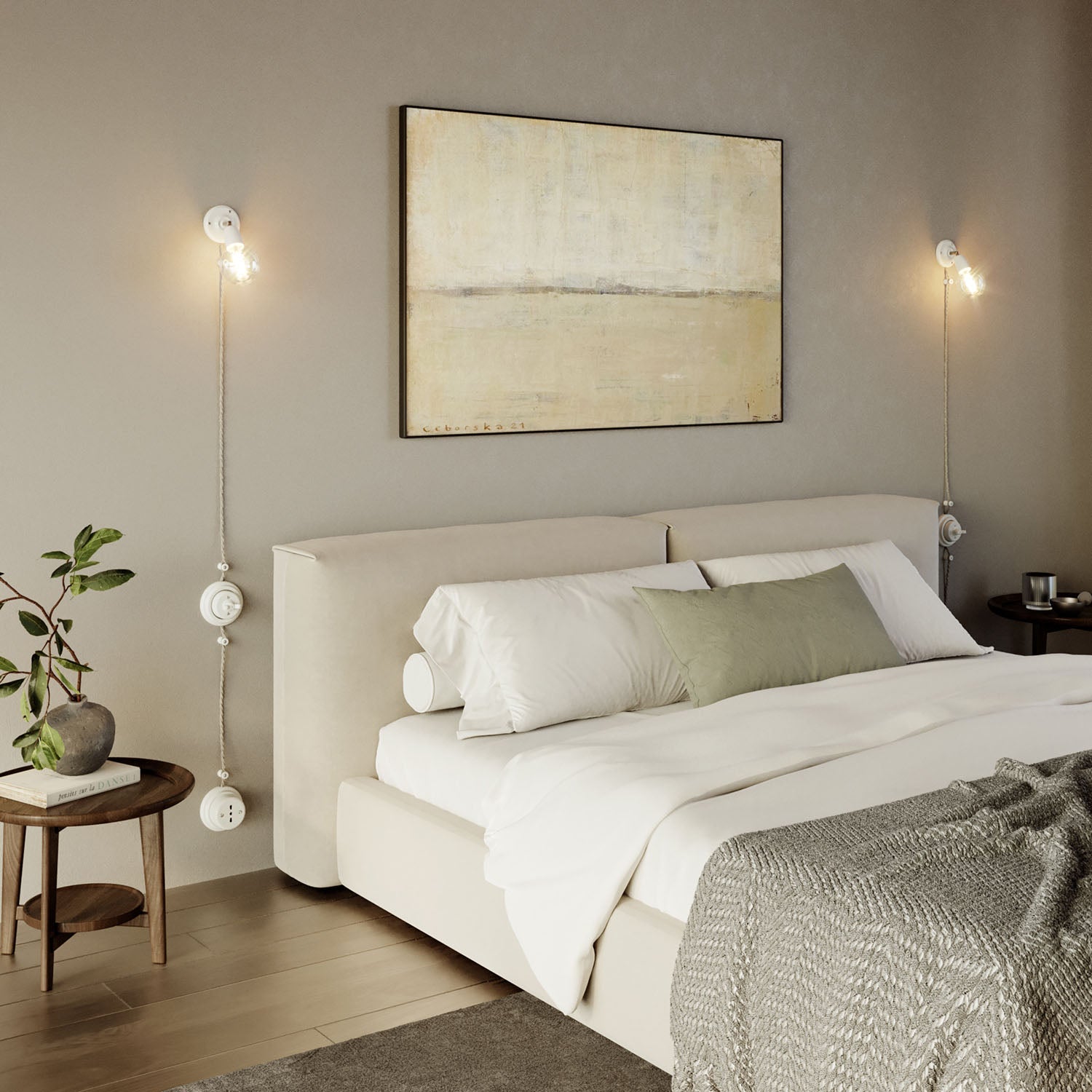 Kit interruttore/deviatore con manopola e base in porcellana bianca Rosso