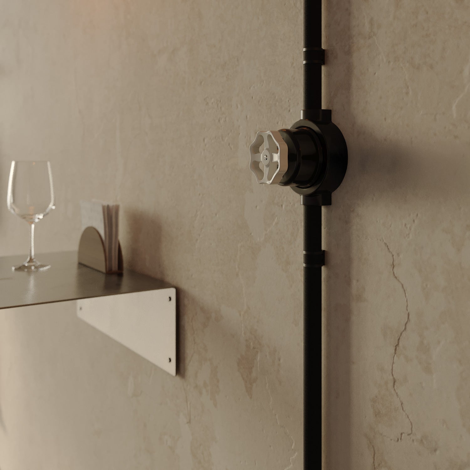 Kit interruttore/deviatore con manopola e base per Creative-Tubes in porcellana nera Bianco 2 in linea