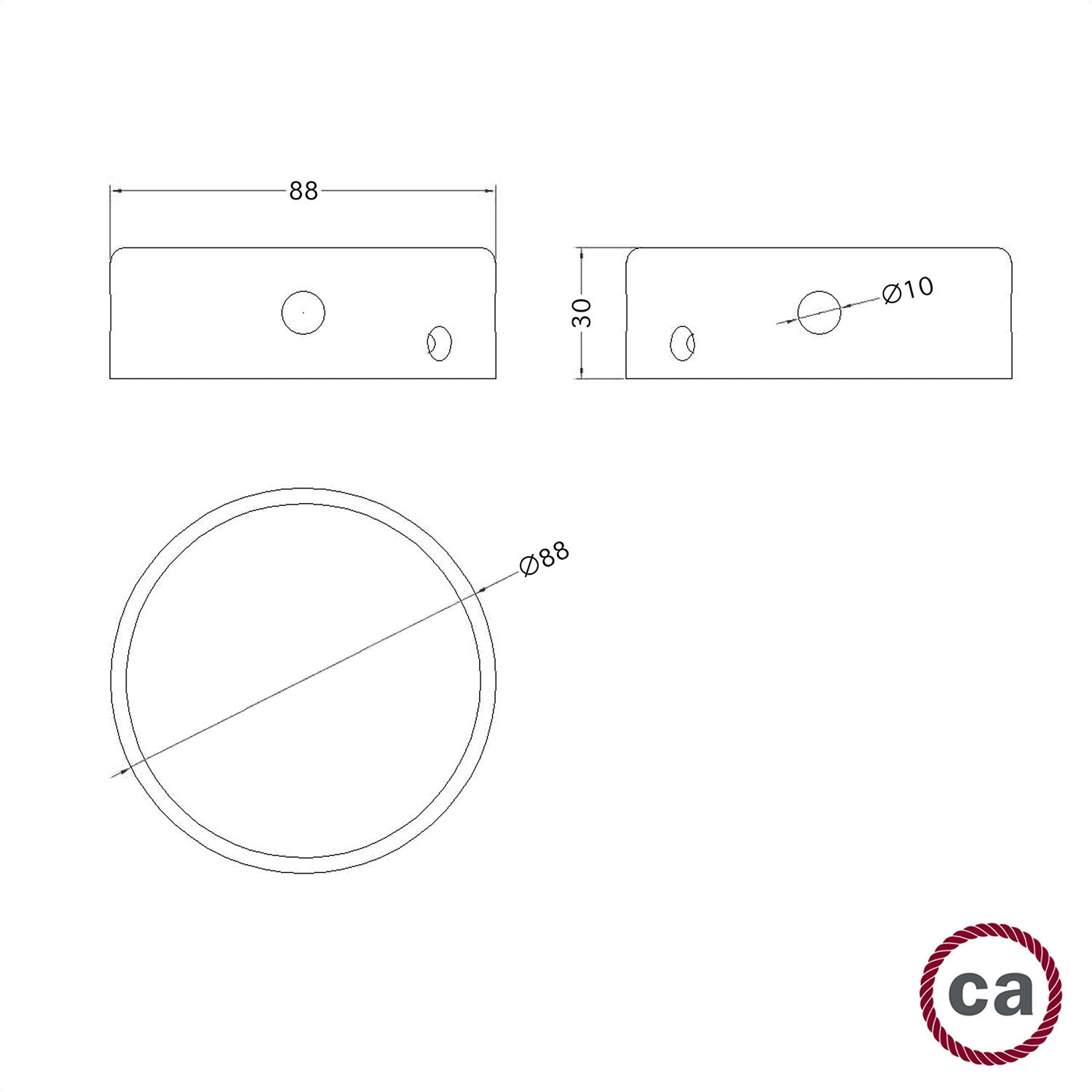 Kit Mini rosone cilindrico in legno a 4 fori laterali (scatola di derivazione) - Neutro