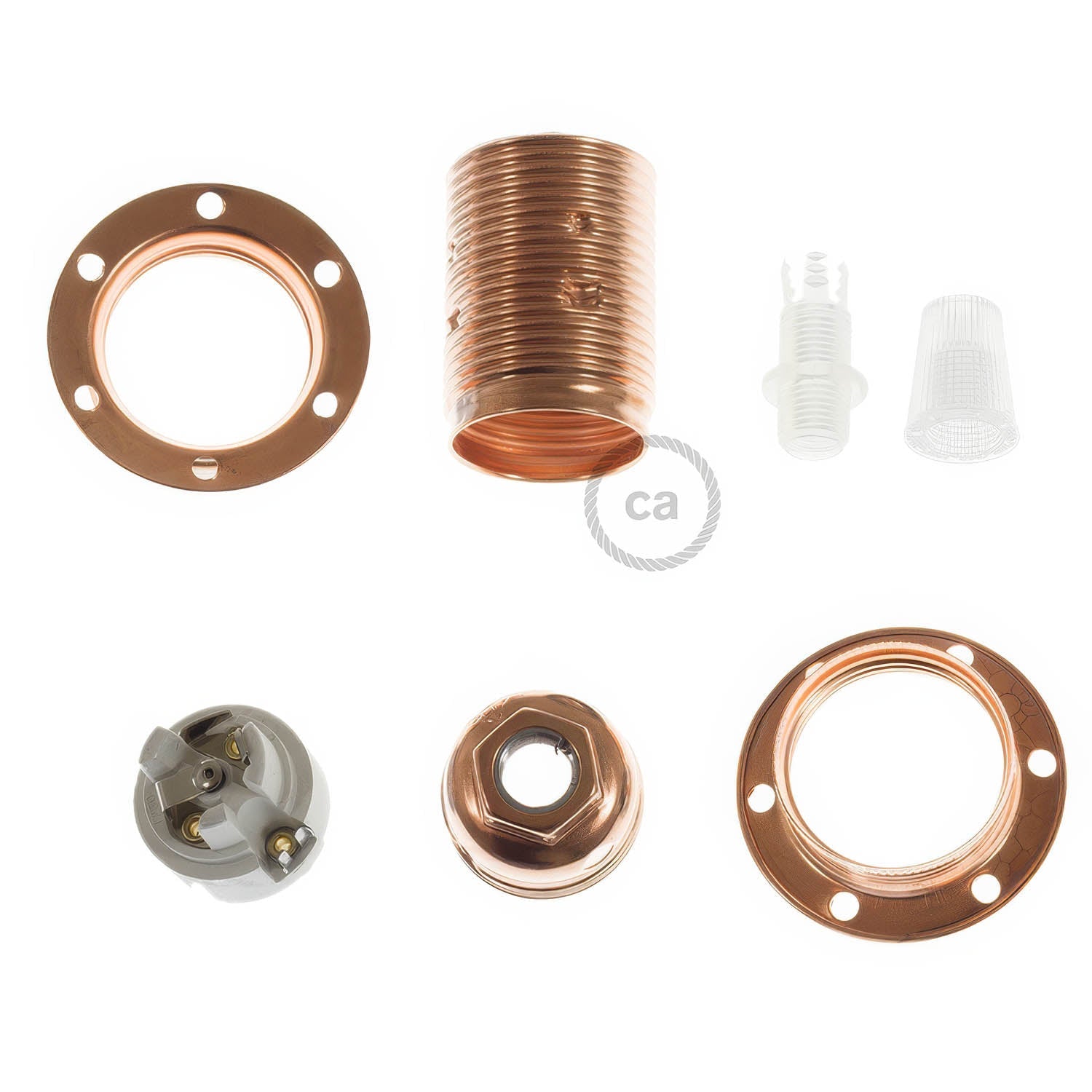 Kit portalampada E14 in metallo con doppia ghiera per paralume - Rame - Creative Cables