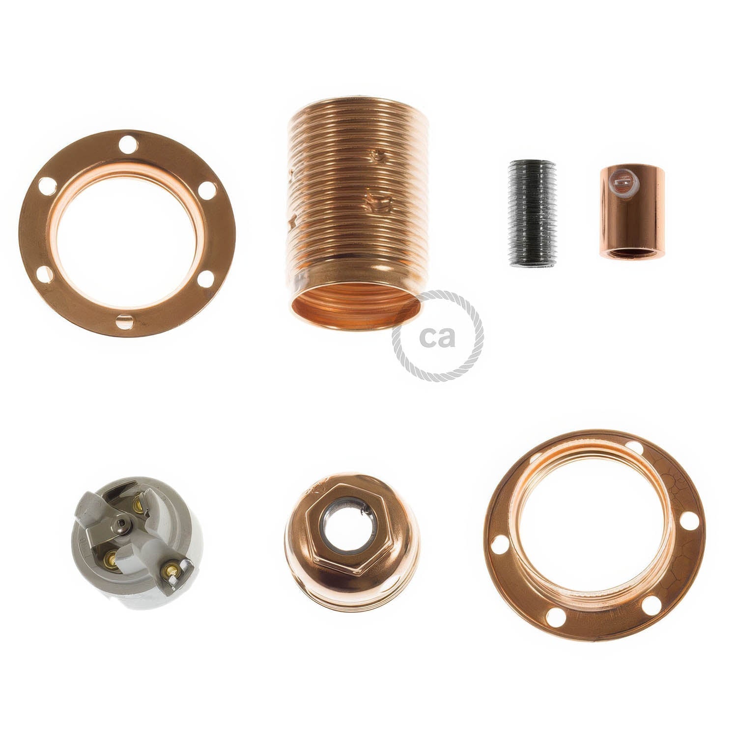 Kit portalampada E14 in metallo con doppia ghiera per paralume - Rame - Creative Cables