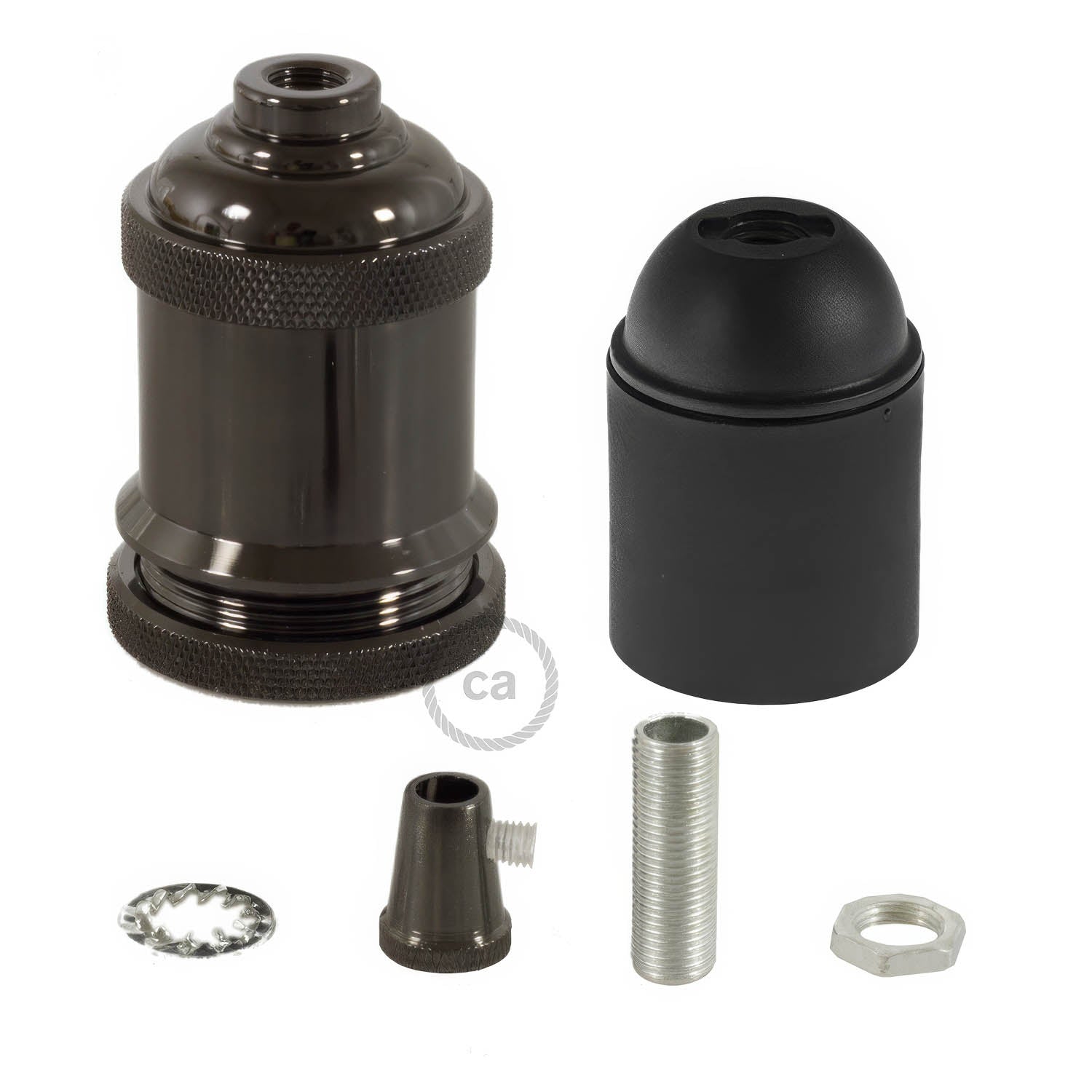 Kit portalampada E27 in alluminio vintage - Nero perla - Creative Cables