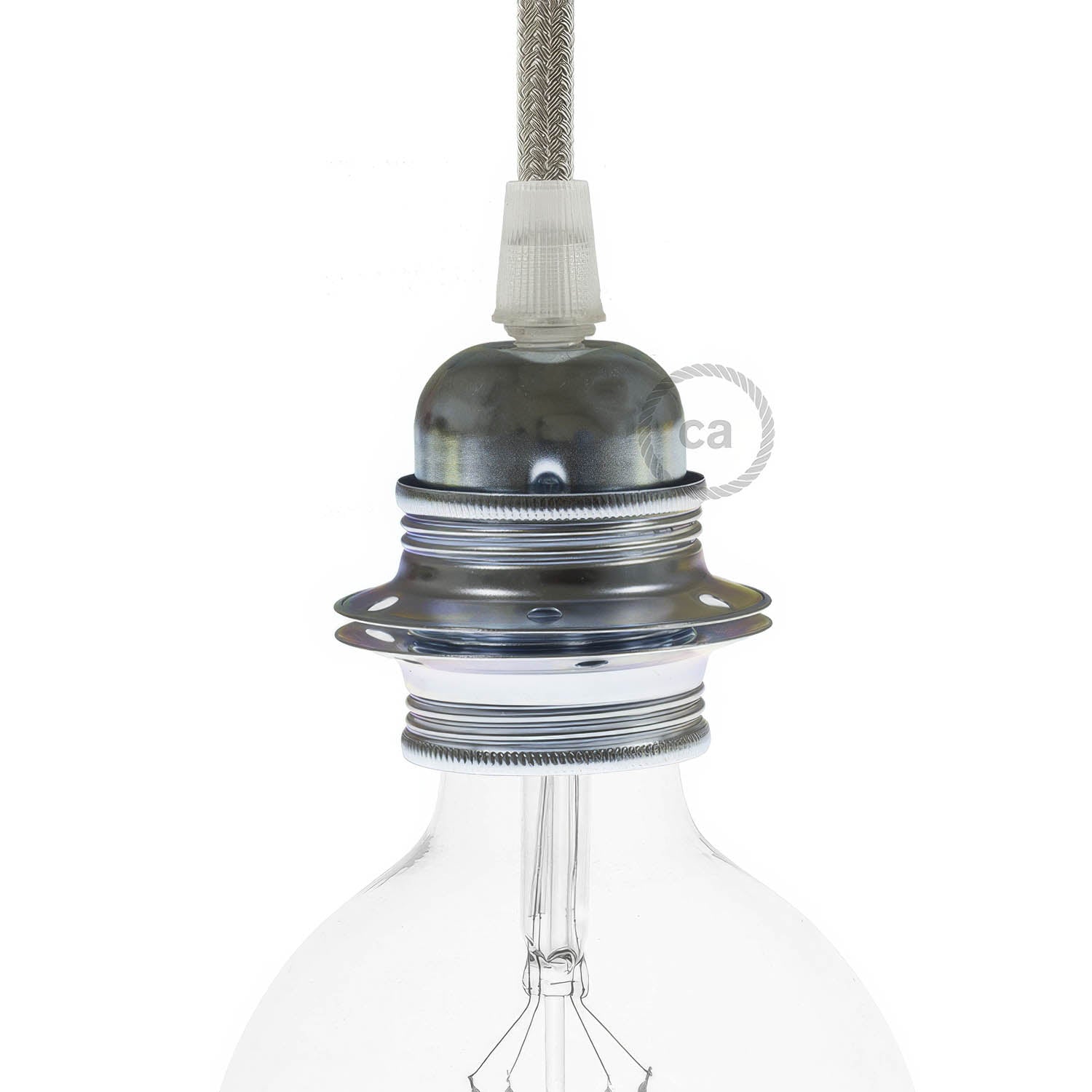 Kit portalampada E27 in metallo con doppia ghiera per paralume - Argento - Creative Cables