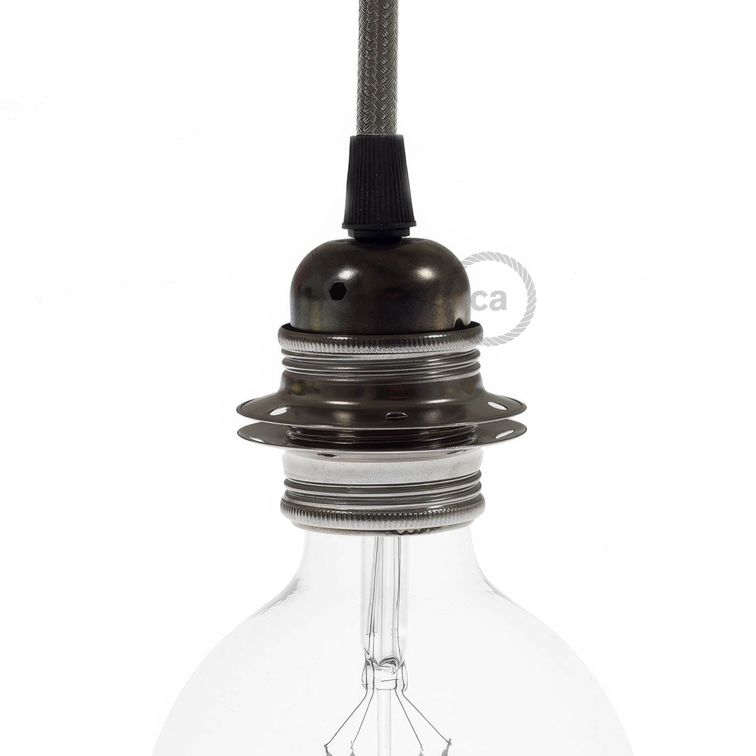 Kit portalampada E27 in metallo con doppia ghiera per paralume - Nero perla - Creative Cables