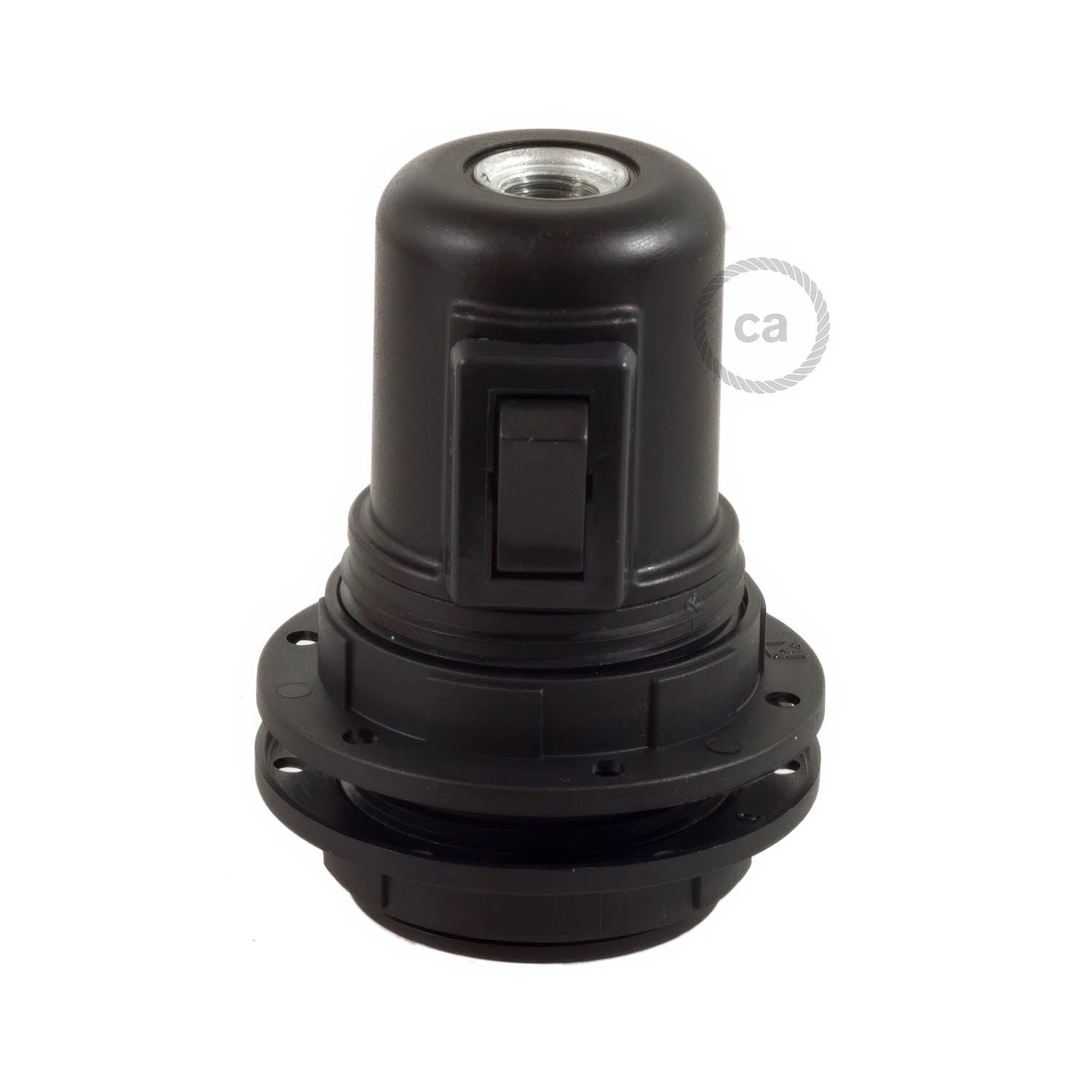 Kit portalampada E27 in termoplastica con doppia ghiera per paralume e interruttore - Nero - Creative Cables