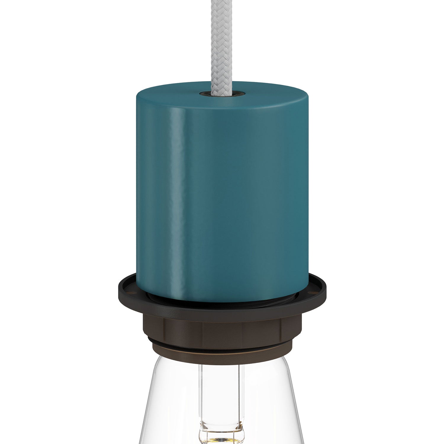 Kit portalampada E27 semifilettato in metallo con serracavo nascosto - Petrolio - Creative Cables