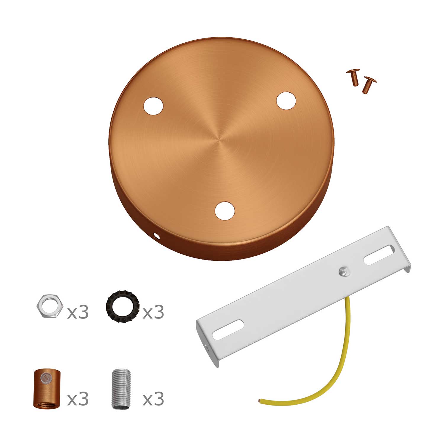 Kit rosone cilindrico in metallo a 3 fori - Rame satinato Cilindrico