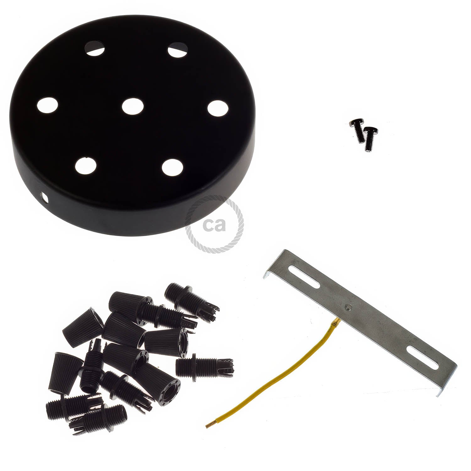 Kit rosone cilindrico in metallo a 7 fori - Nero Conico