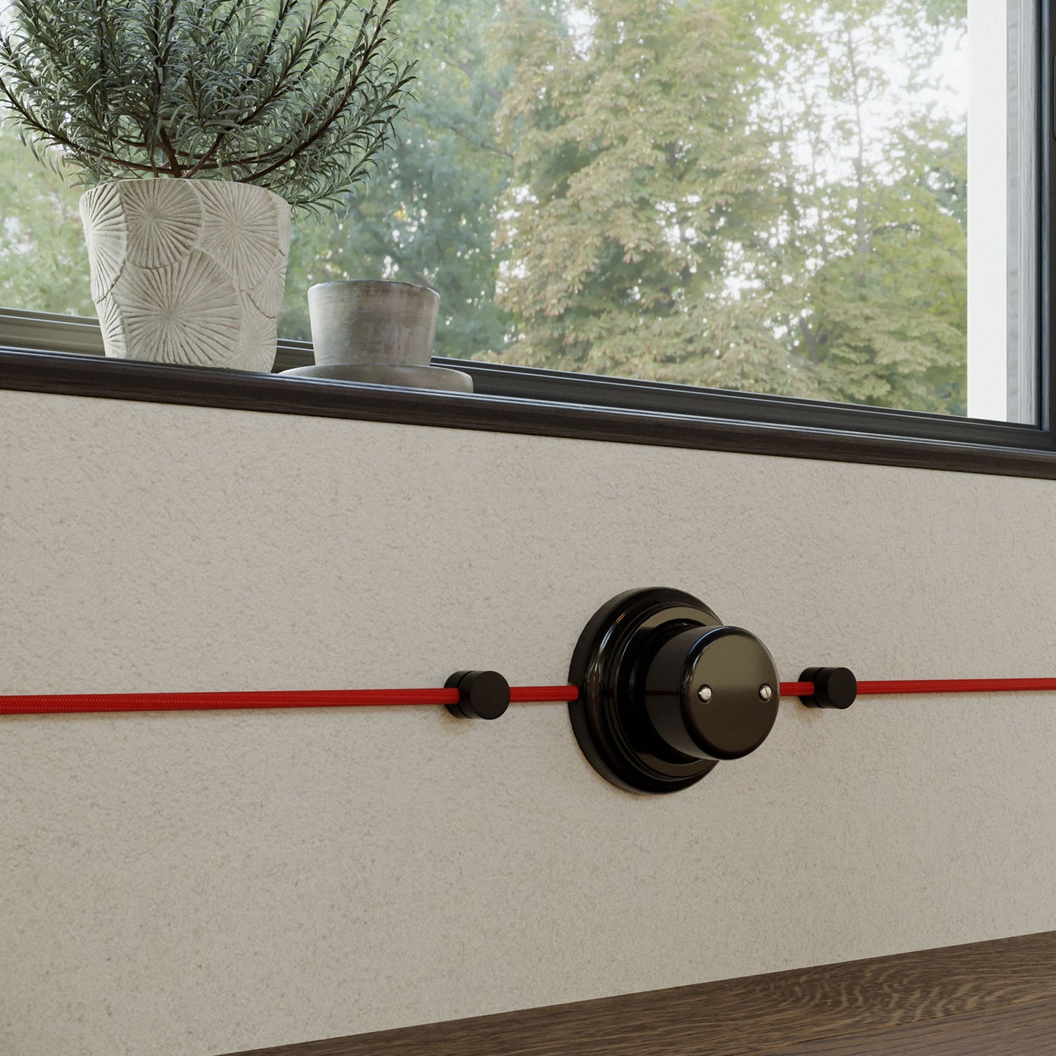 Kit scatola di derivazione e base in porcellana - Nero