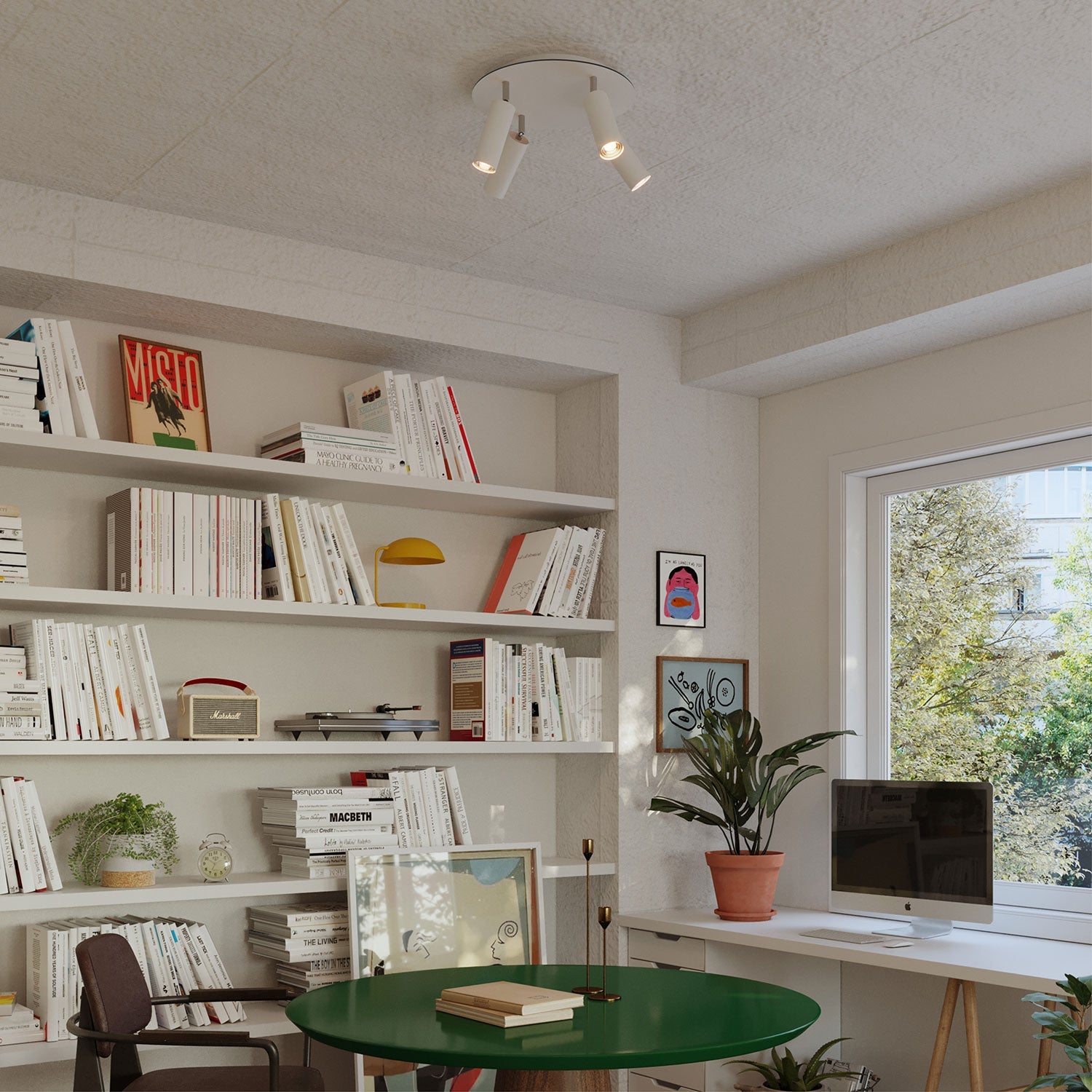 Lampada a 4 faretti con paralume Tub - E14 e Rose - One XXL rotondo - Bianco opaco - Creative Cables