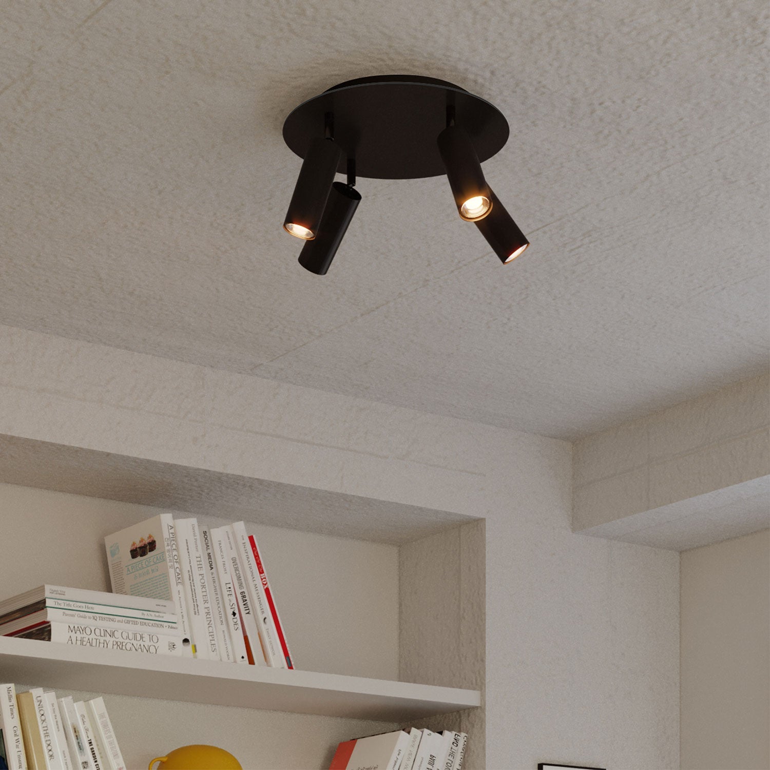 Lampada a 4 faretti con paralume Tub-E14 e Rose-One XXL rotondo - Nero