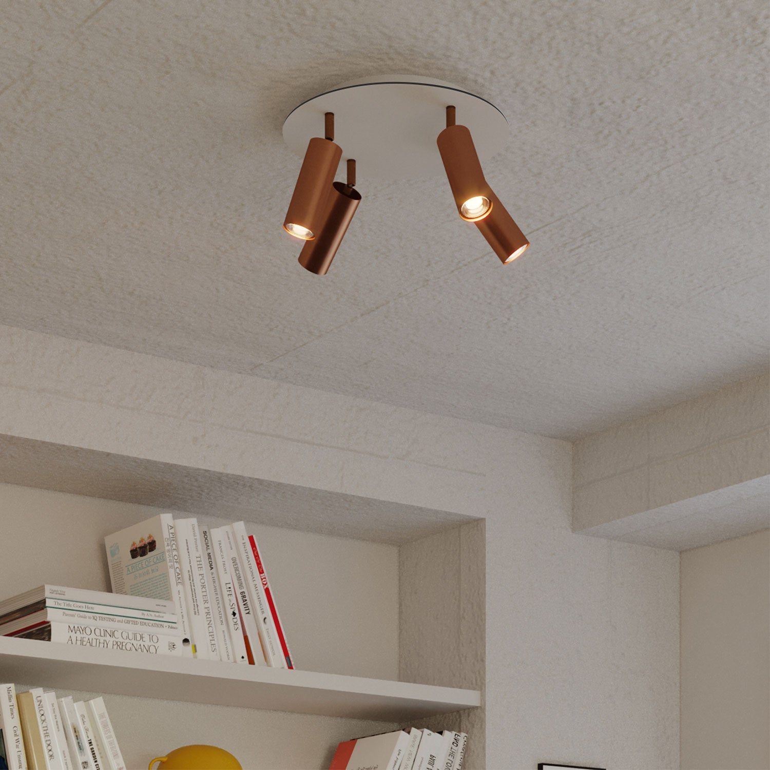 Lampada a 4 faretti con paralume Tub-E14 e Rose-One XXL rotondo - Rame satinato