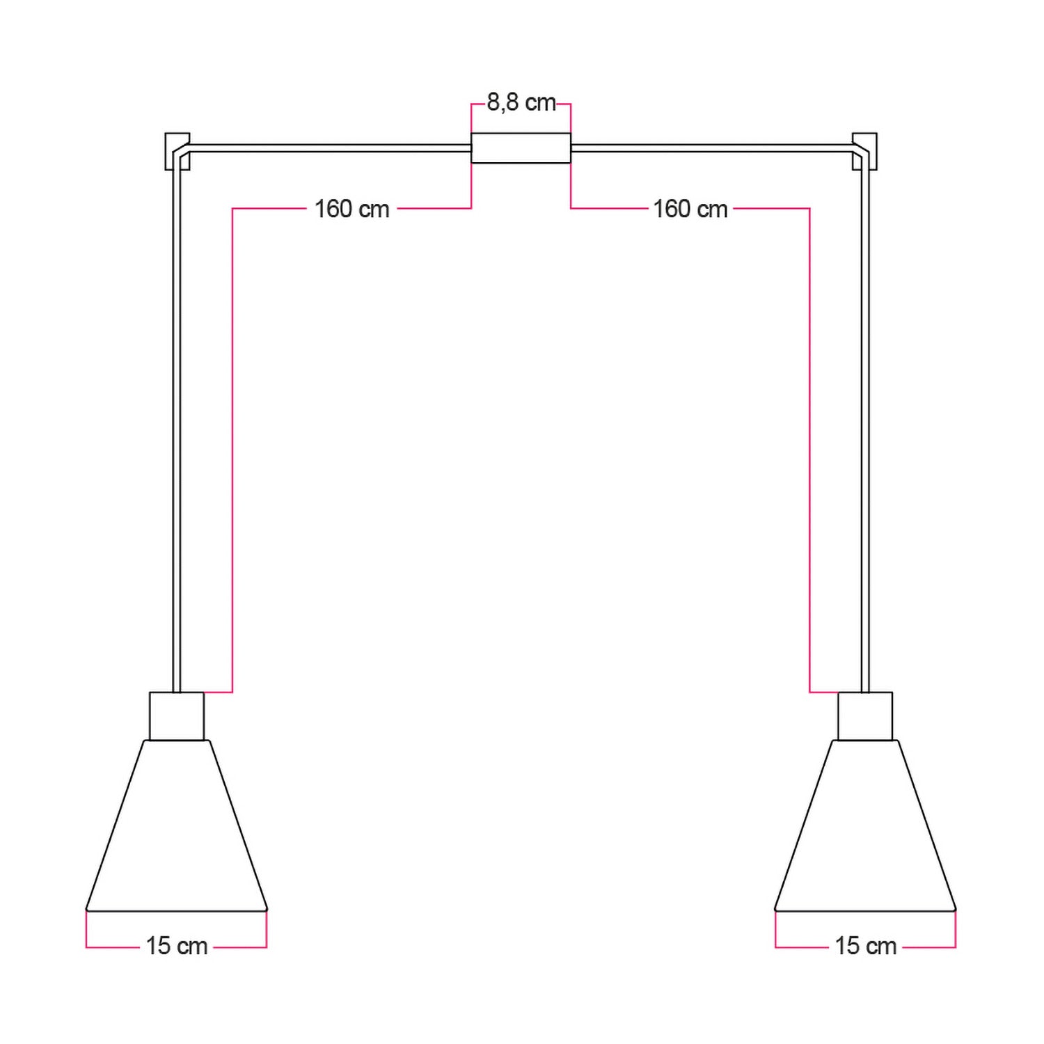 Lampada a sospensione a 2 cadute con paralumi conici in legno - Bronzo satinato