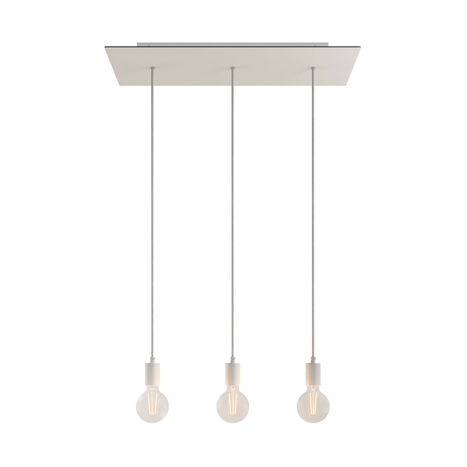 Lampada a sospensione a 3 cadute con XXL Rose - One rettangolare 675 mm con finiture in metallo - Bianco opaco - Creative Cables
