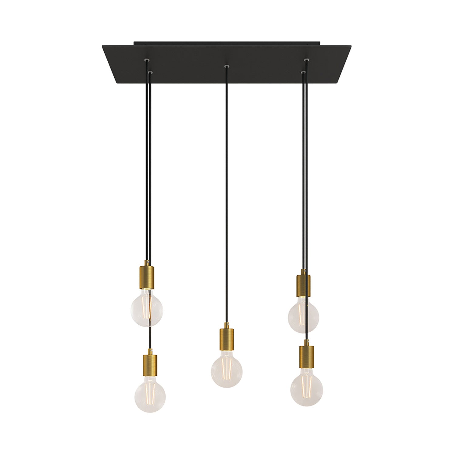 Lampada a sospensione a 5 cadute con XXL Rose - One rettangolare 675 mm con finiture in metallo - Nero opaco - Creative Cables